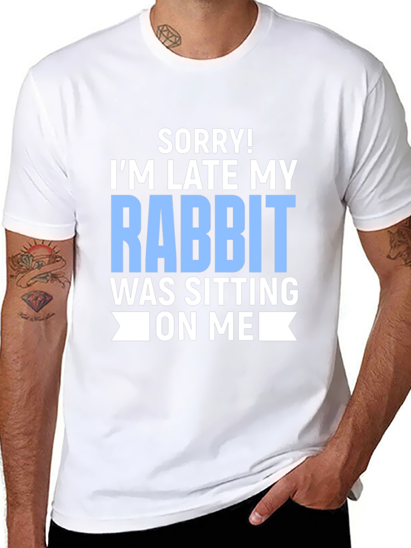 Black Funny Rabbit T-Shirt: Sorry I'm Late! view 8