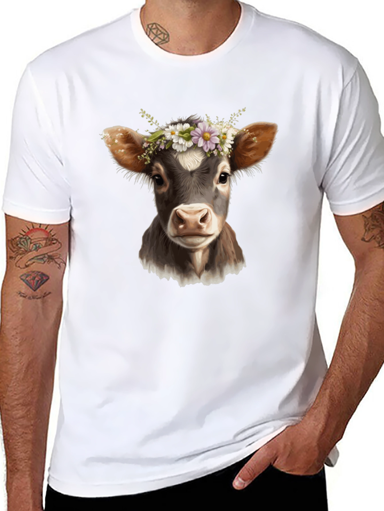 Black Cow with Flower Crown Black T-Shirt view 8