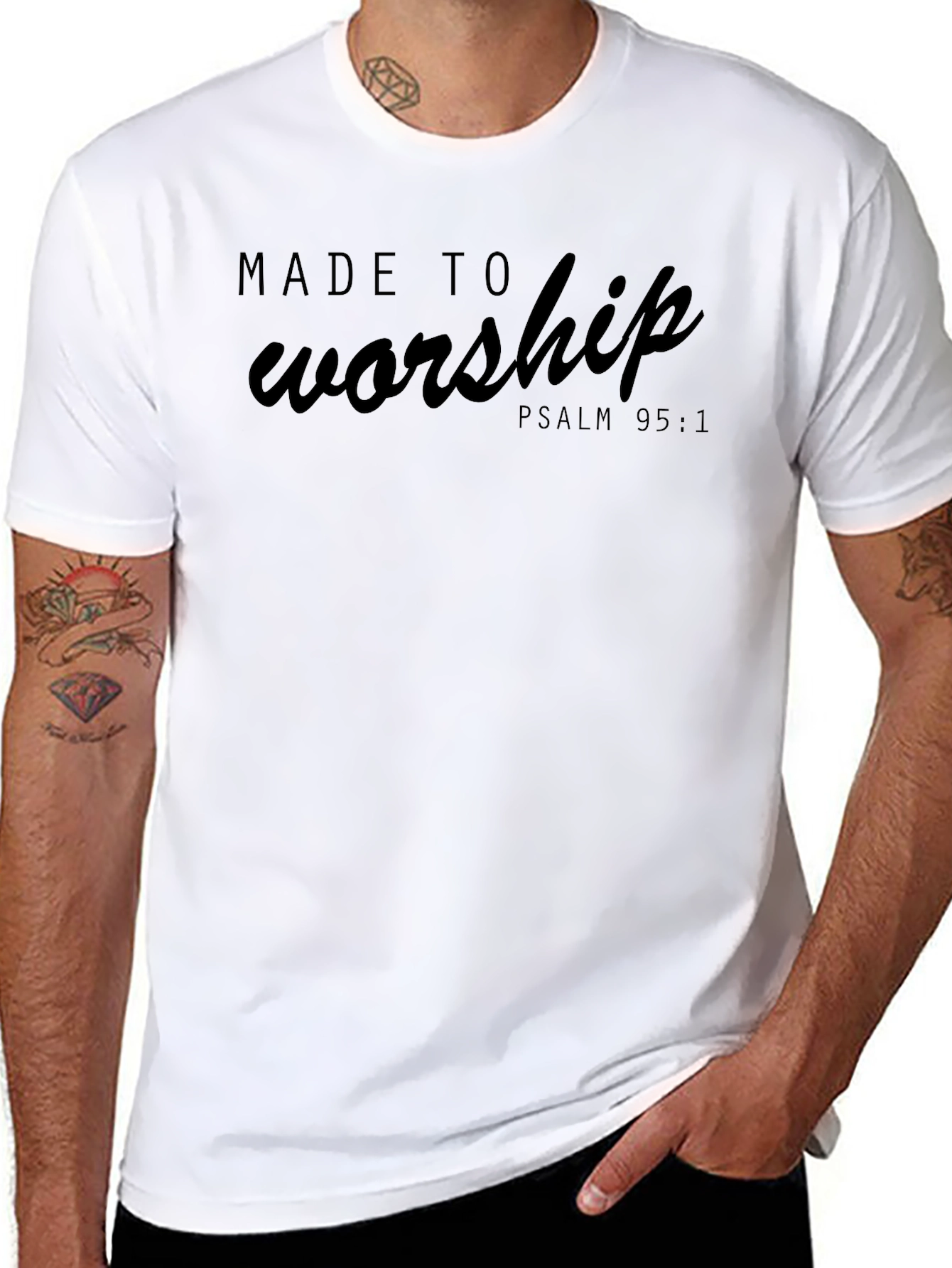 Black Made to Worship Tee - Psalm 95:1 - Christian T-Shirt view 8