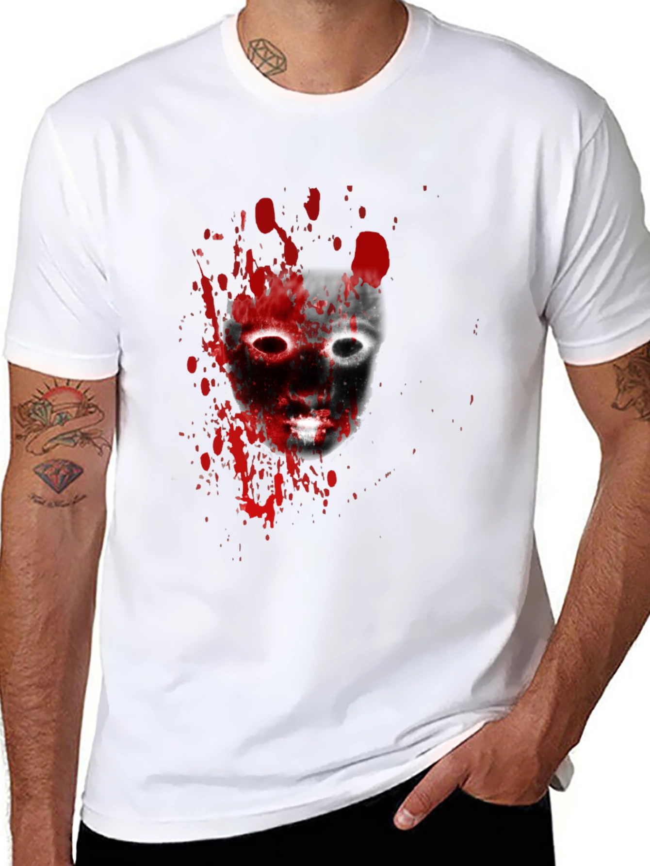 Black Bloody Mask Graphic Tee - Horrorcore Style view 8