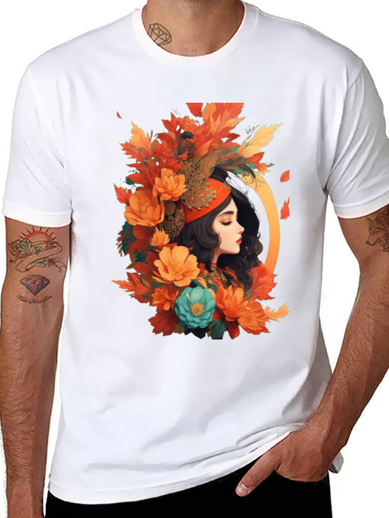 Black Floral Portrait Graphic Tee - Autumn Beauty view 8