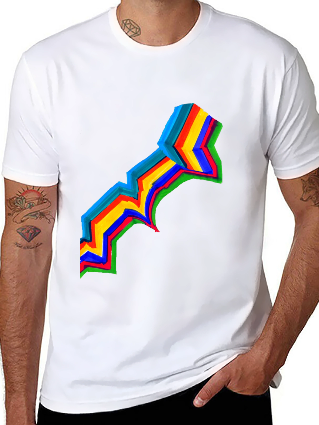 Black Rainbow Stripe Graphic Black T-Shirt view 8