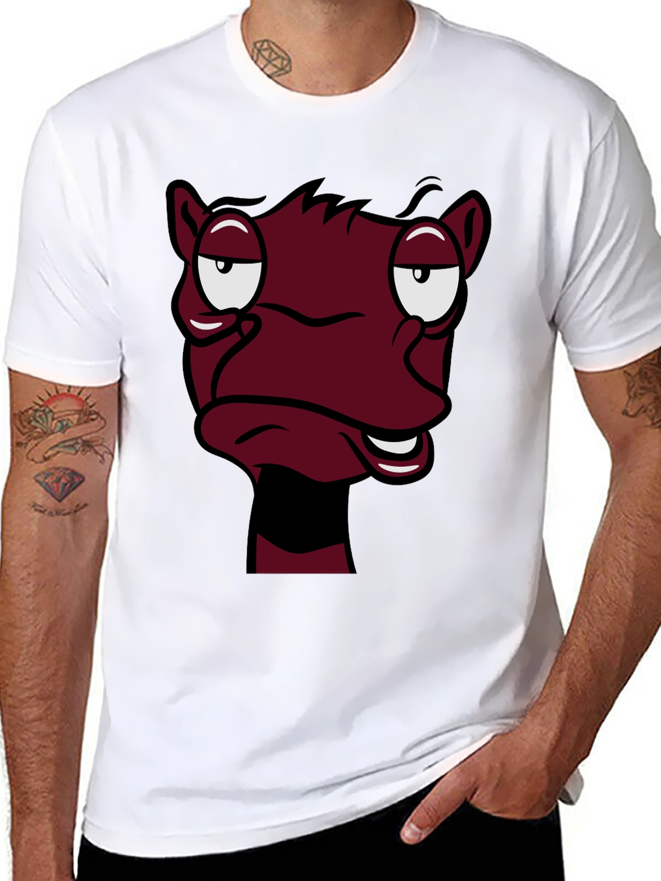 Black Funny Cartoon Face Graphic Tee - Black T-Shirt view 8