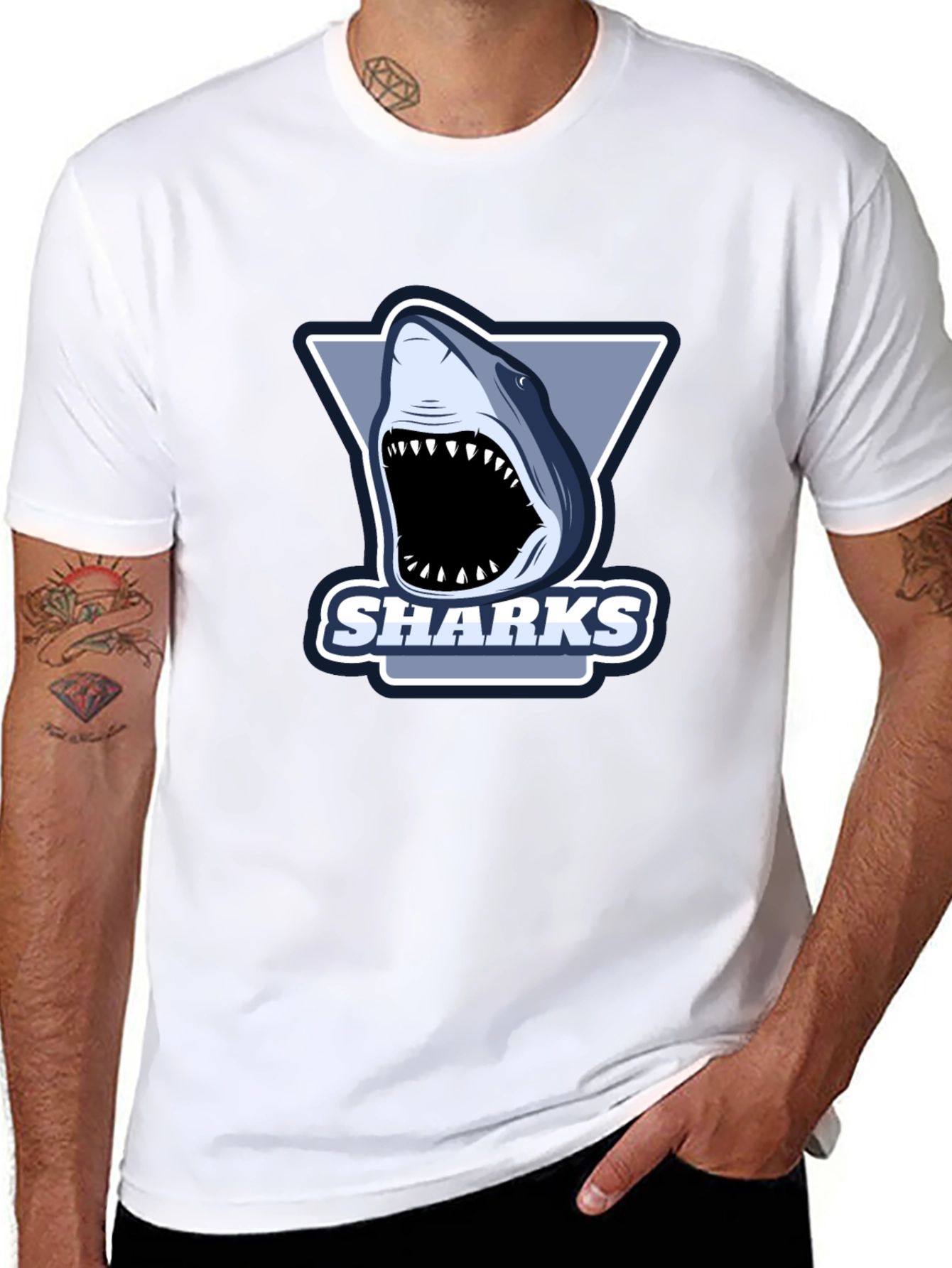 Black Men's Black Shark Graphic T-Shirt view 8
