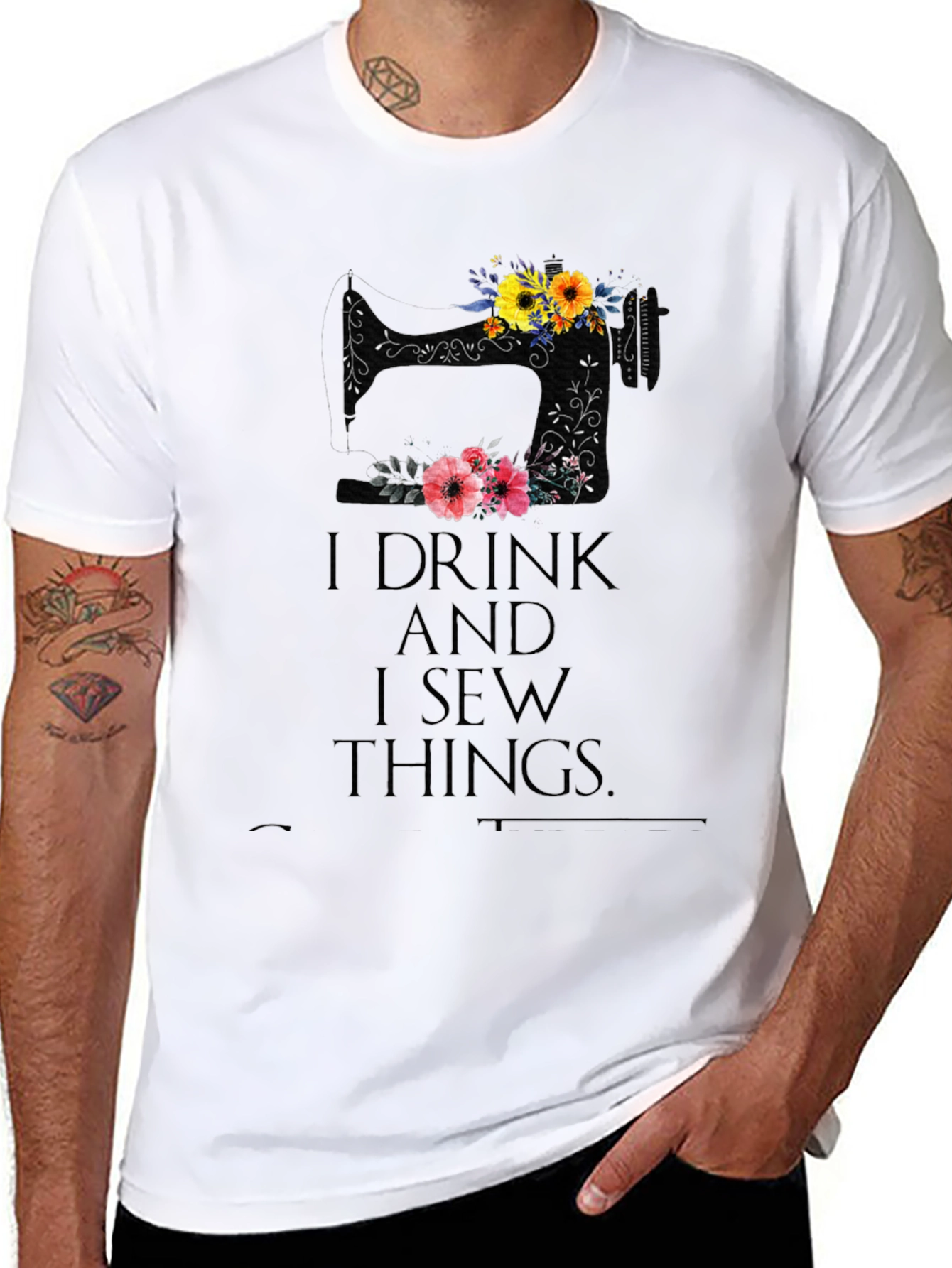 Black I Drink and I Sew Things - Black T-Shirt view 8