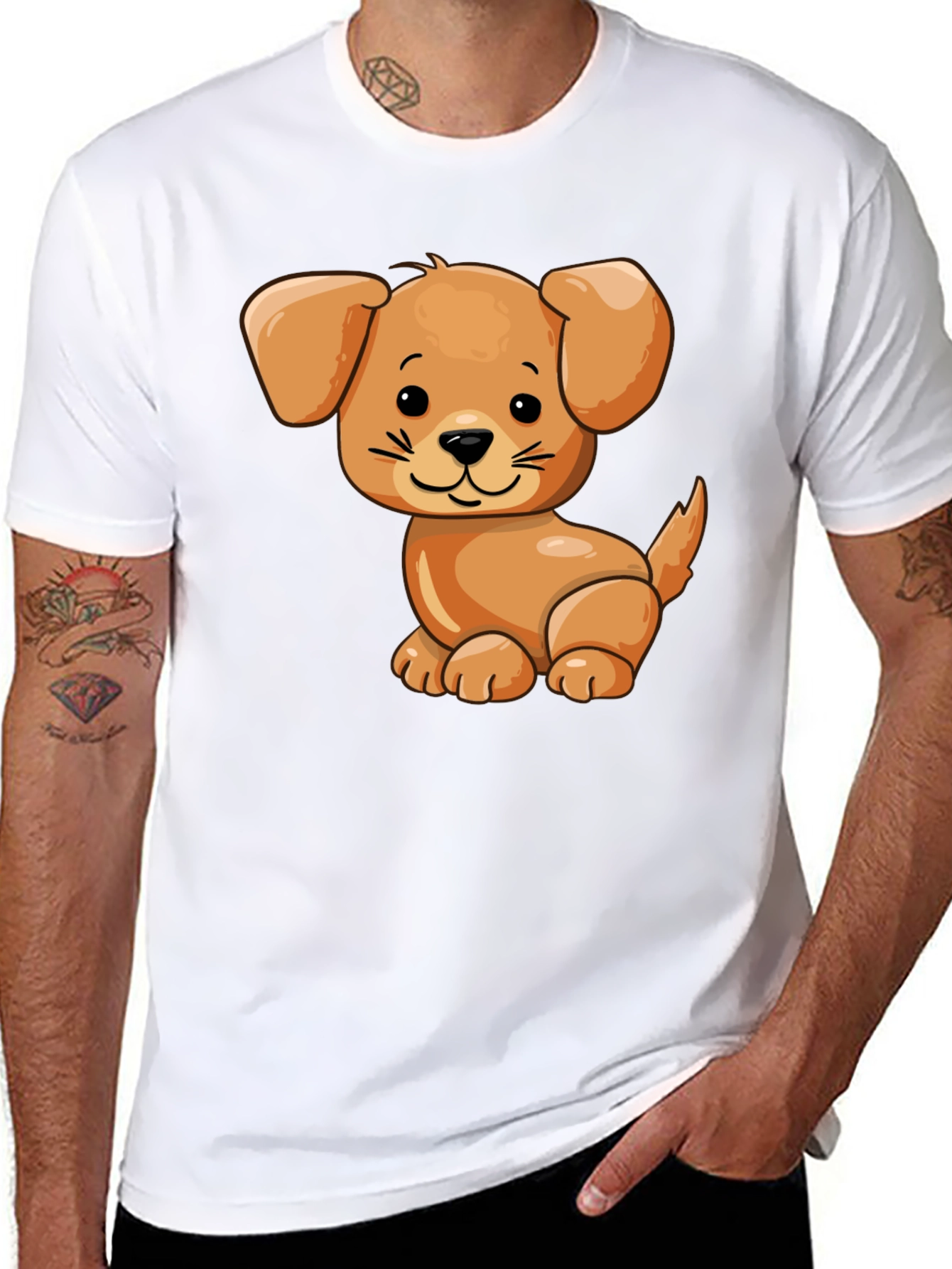 Black Cute Cartoon Dog Black T-Shirt view 8