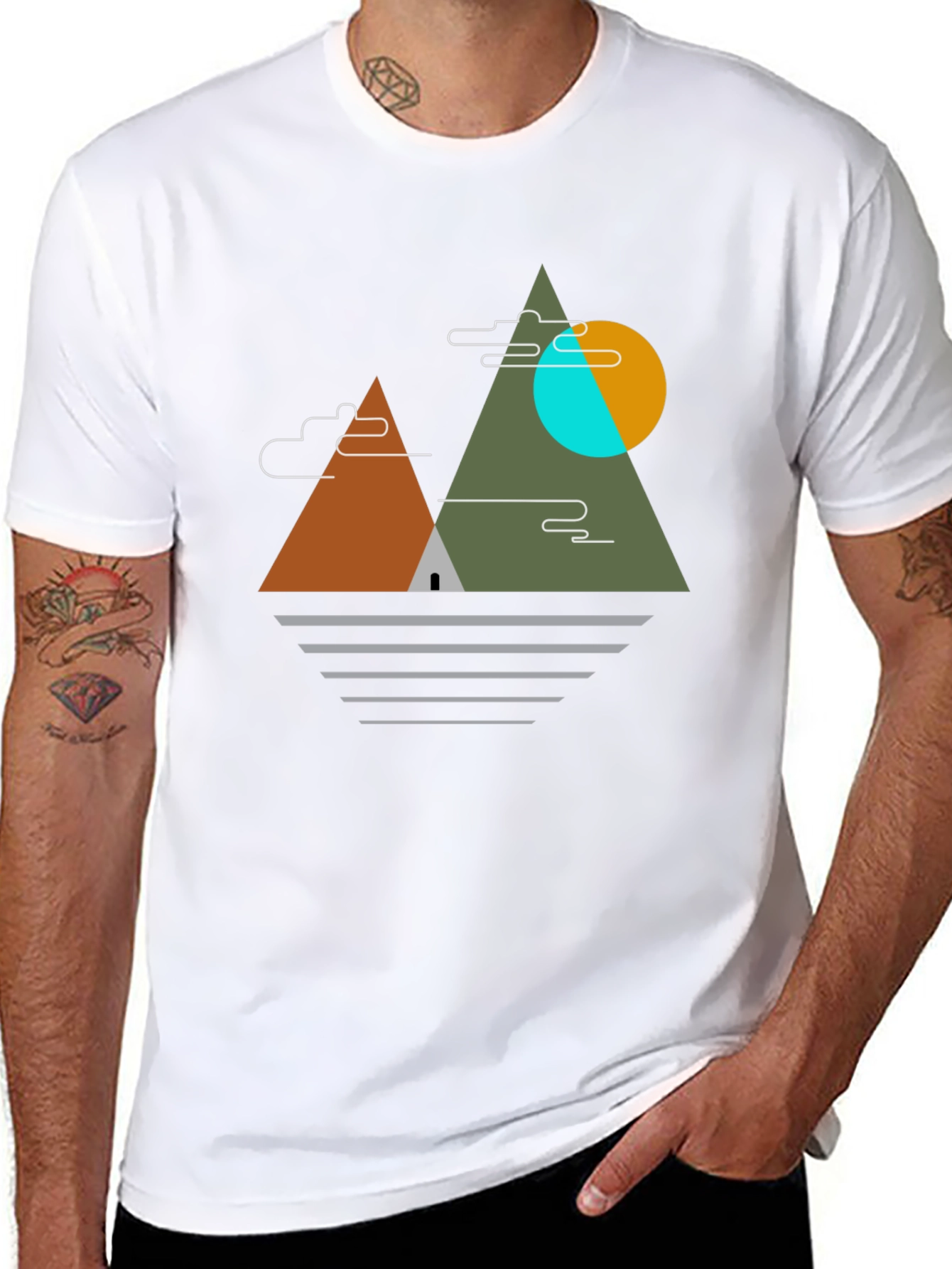 Black Geometric Mountain Graphic Tee - Black view 8