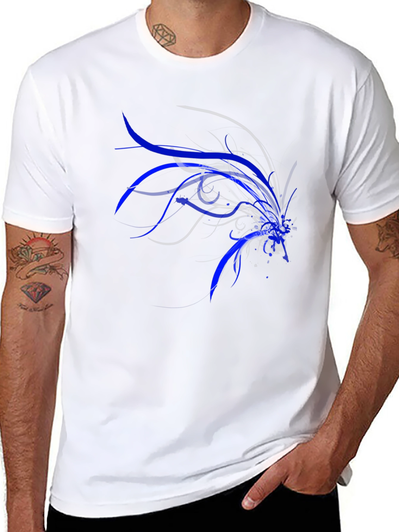 Abstract Blue Graphic Tee - Men's Black T-Shirt - 8