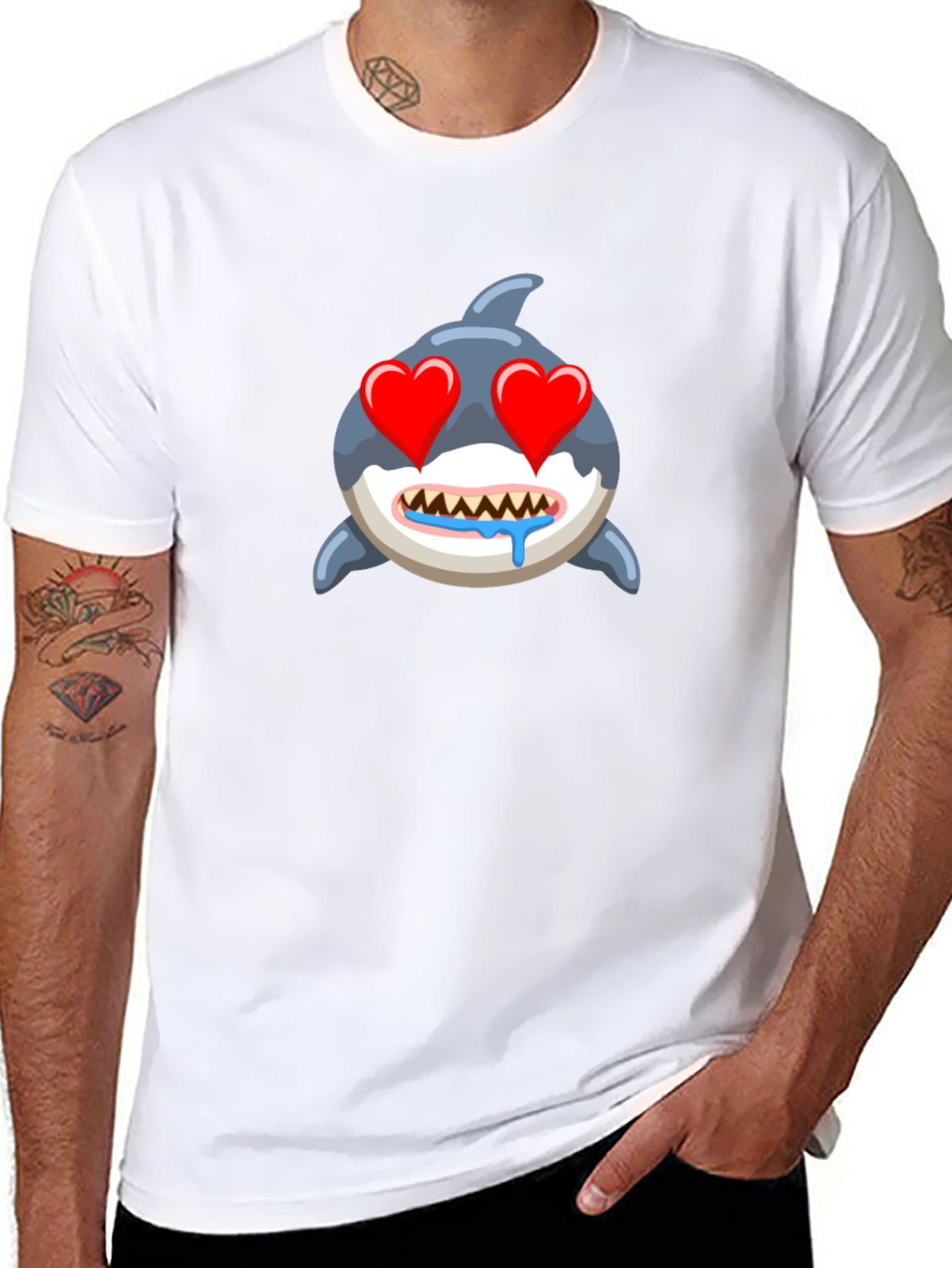 Black Shark Emoji T-Shirt with Heart Eyes - Black view 8