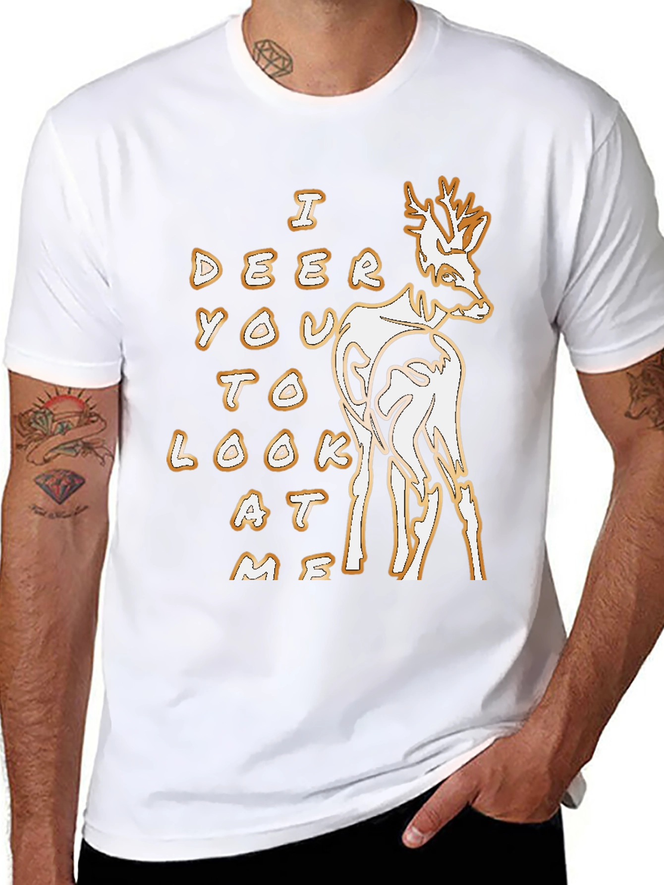 Black Deer Graphic Tee - 'I Deer You To Look At Me' Black T-Shirt view 8