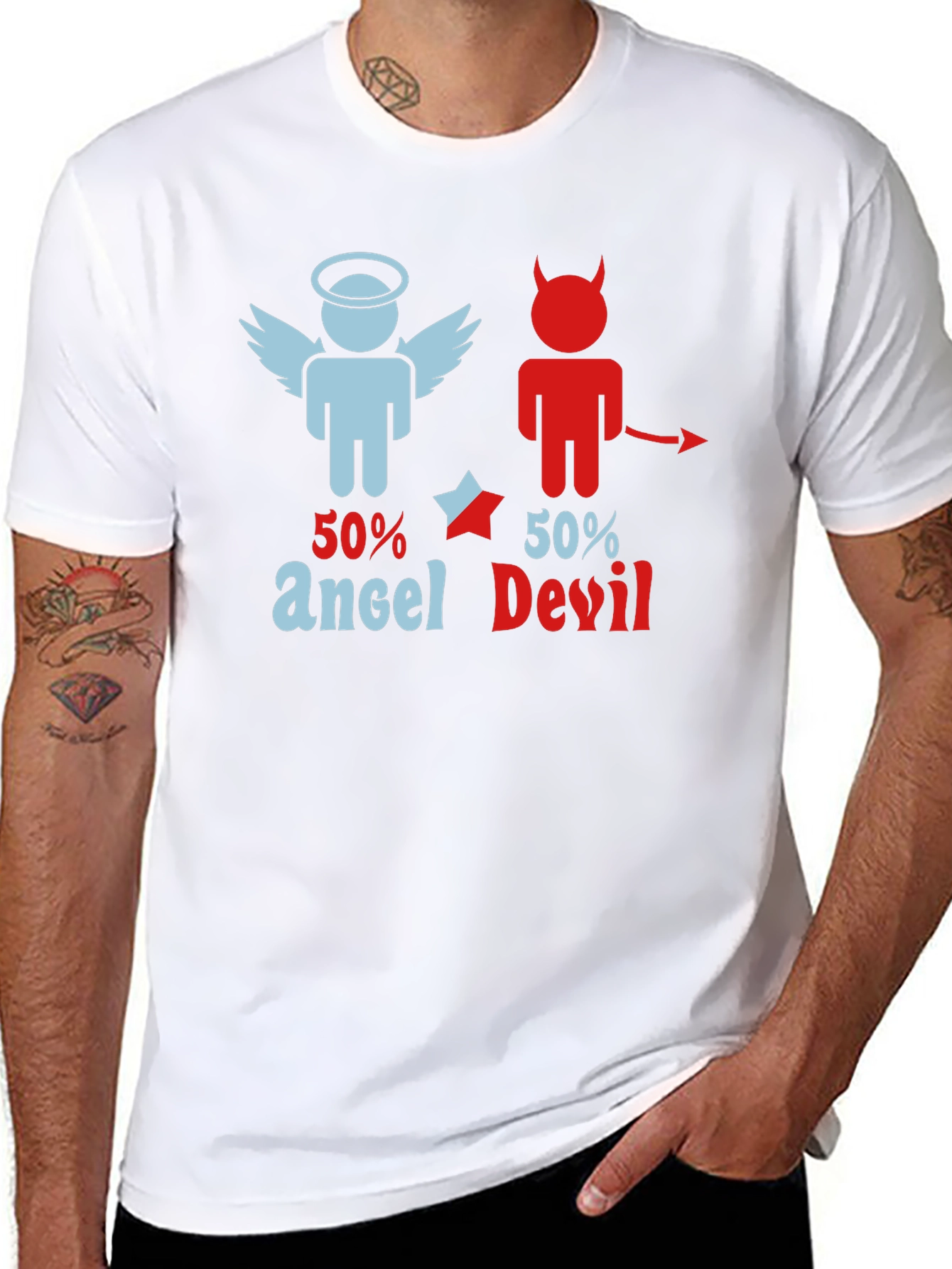 Black 50% Angel 50% Devil Graphic Print T-Shirt view 8
