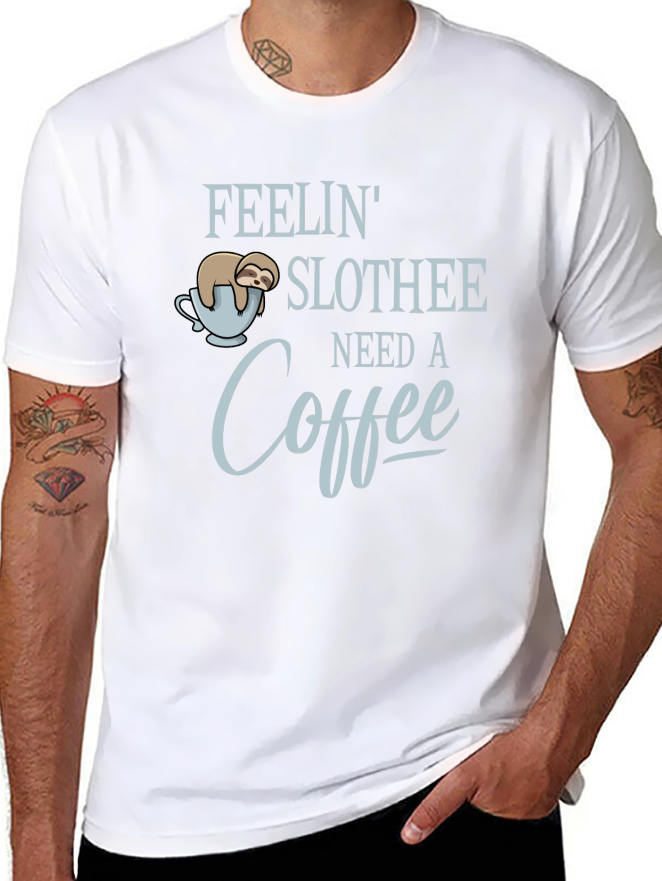 Black Feelin' Slothee Need A Coffee Men's T-Shirt view 8