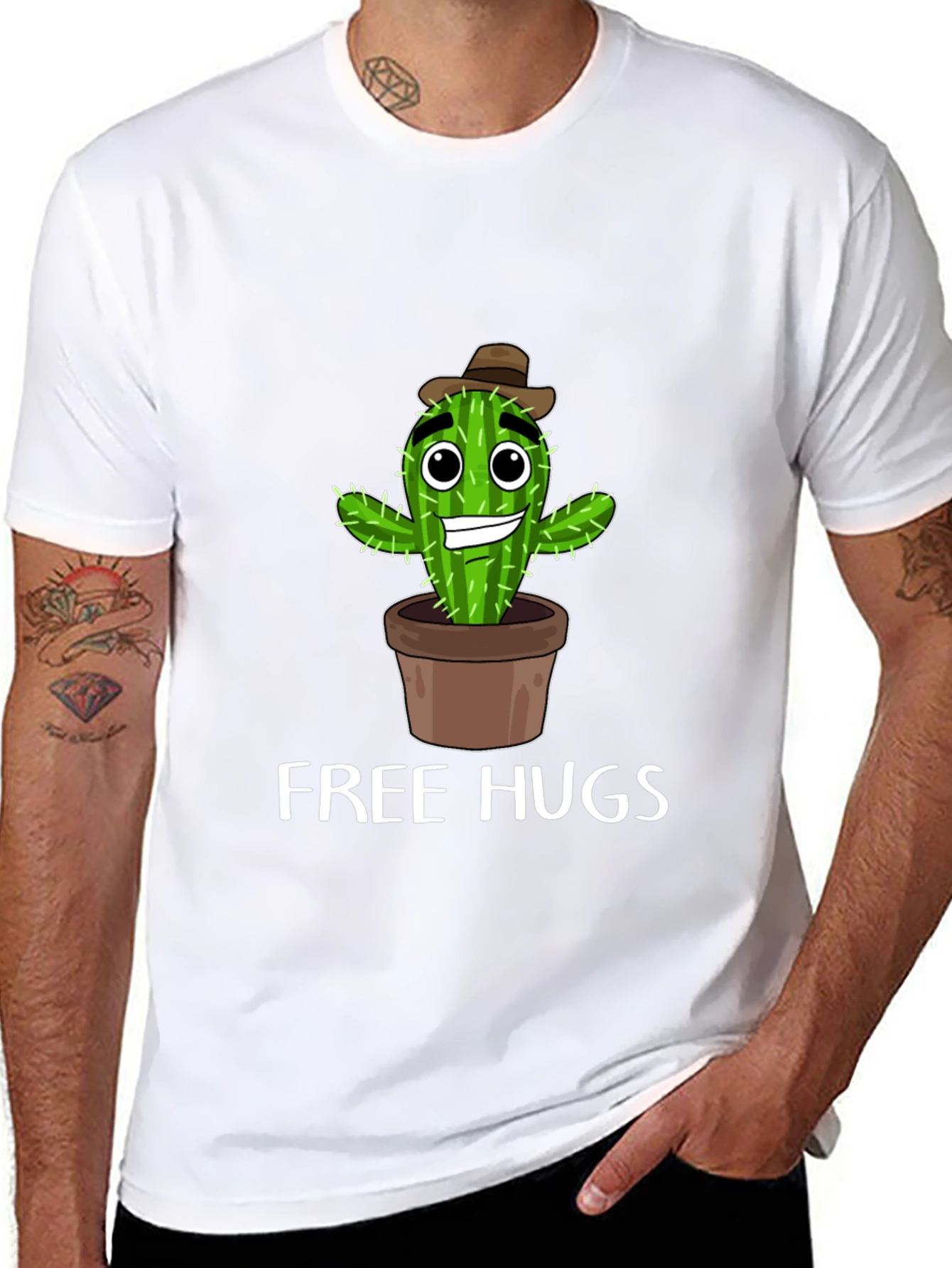 Black Free Hugs Cactus T-Shirt Funny Graphic Tee view 8