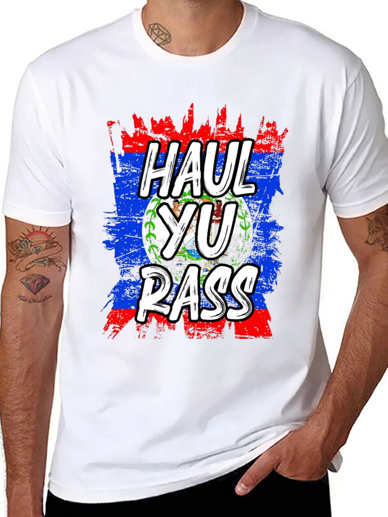 Black Haul Yu Rass T-Shirt - Belize Flag Graphic Tee view 8