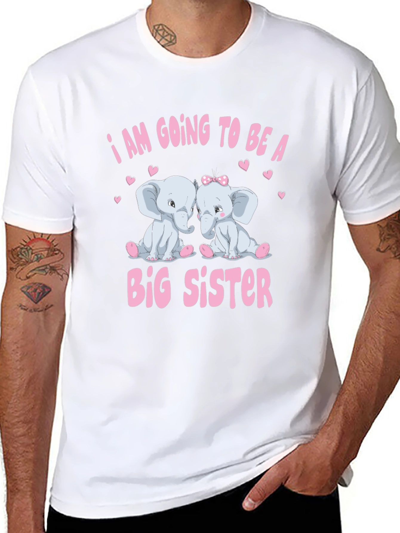 Black I am Going to be a Big Sister Elephant Baby Announcement T-Shirt view 8