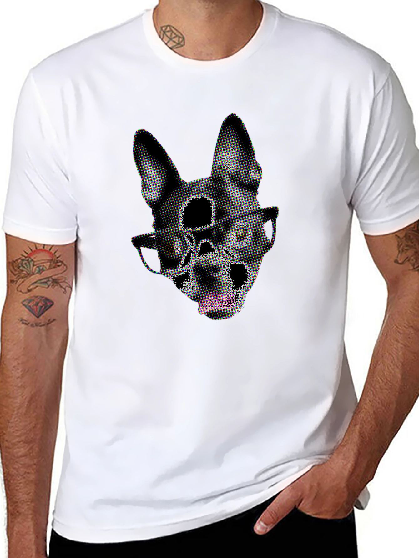 Black Dog Skull Graphic Tee - Black Crew Neck view 8