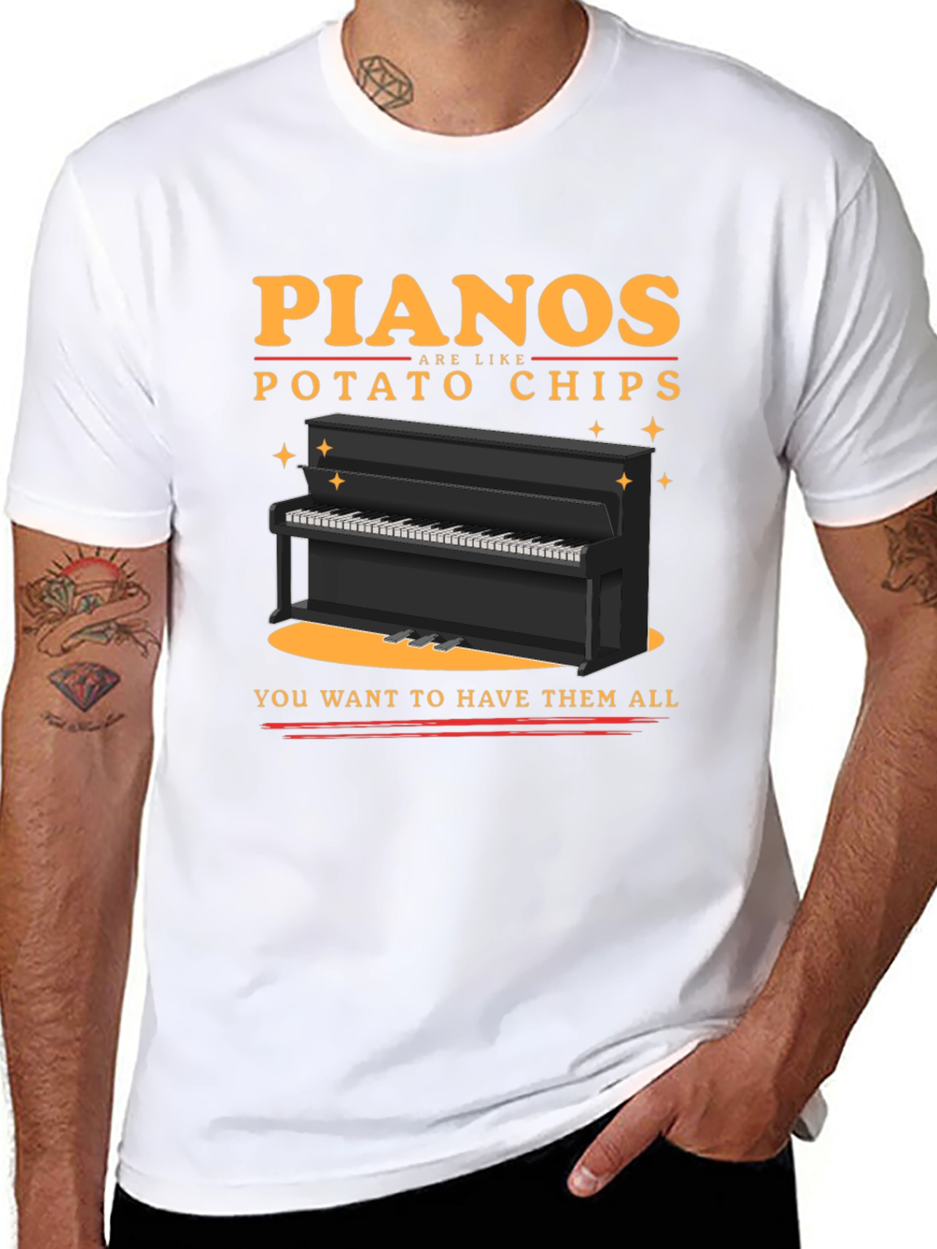 Black Piano Potato Chips Graphic T-Shirt - Musician Humor Tee view 8