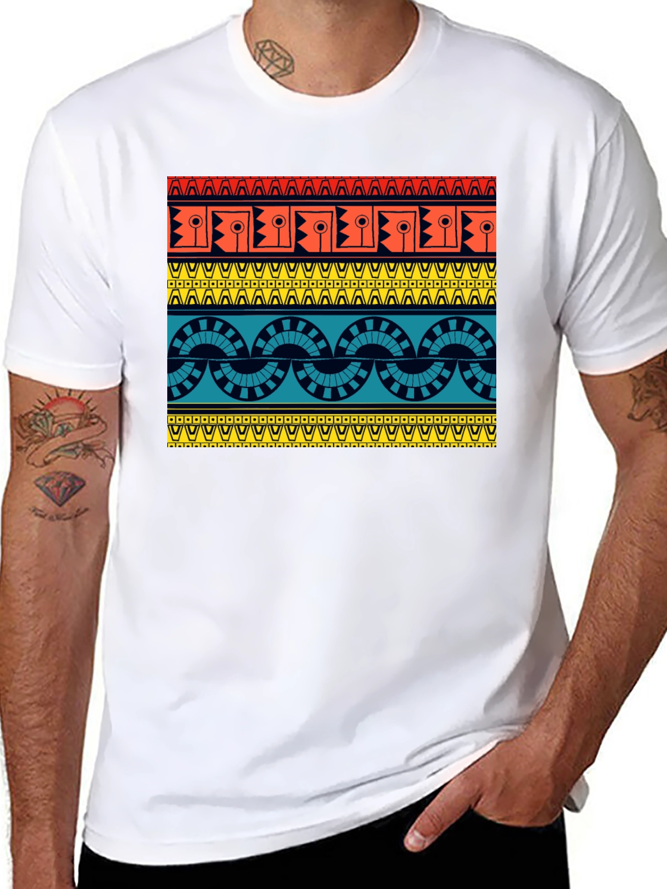 Black Geometric Aztec Pattern Black T-Shirt view 8