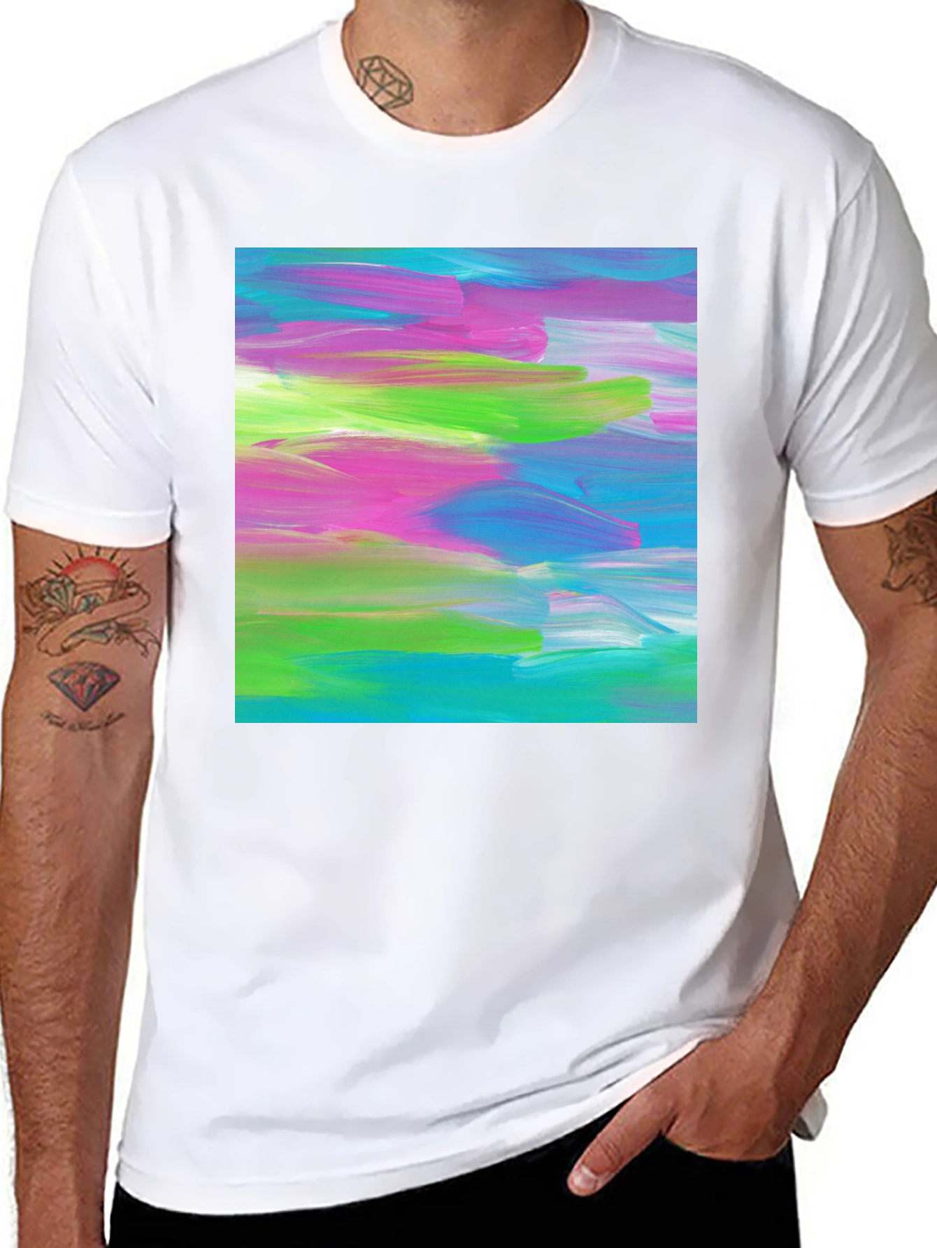 Black Abstract Art Graphic Tee - Modern Brushstroke T-Shirt view 8