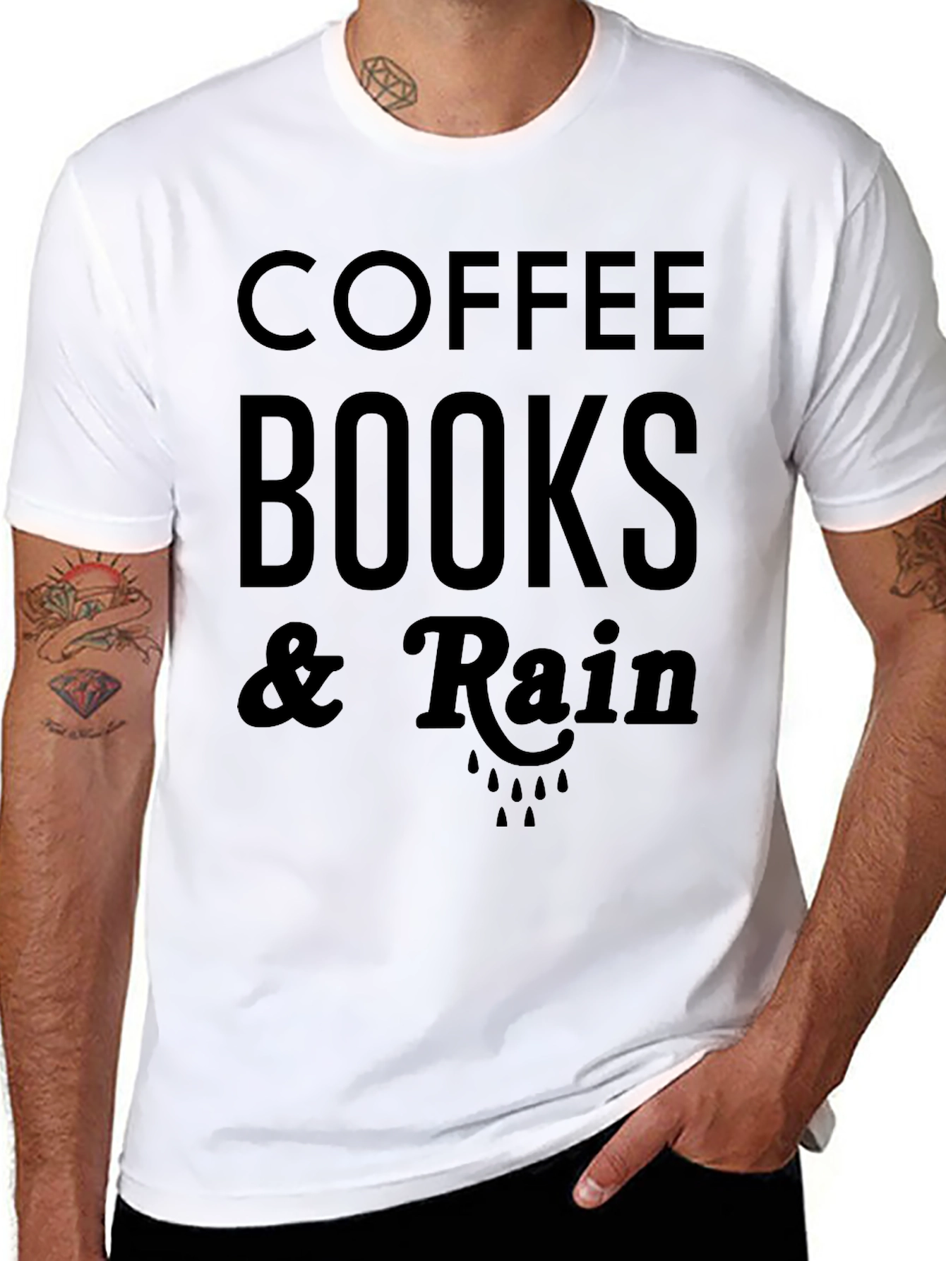 Black Coffee Books & Rain Graphic Tee - Soft Cotton Blend view 8