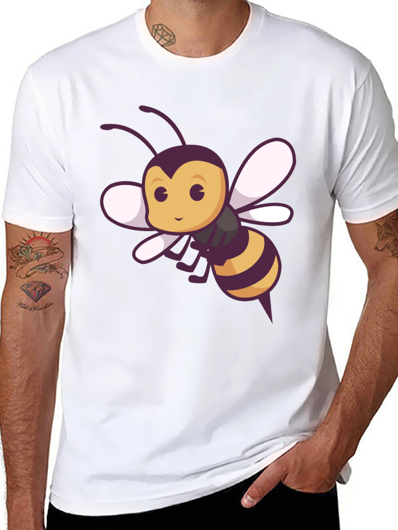Black Cute Bee Graphic Tee - Black Cotton T-Shirt view 8