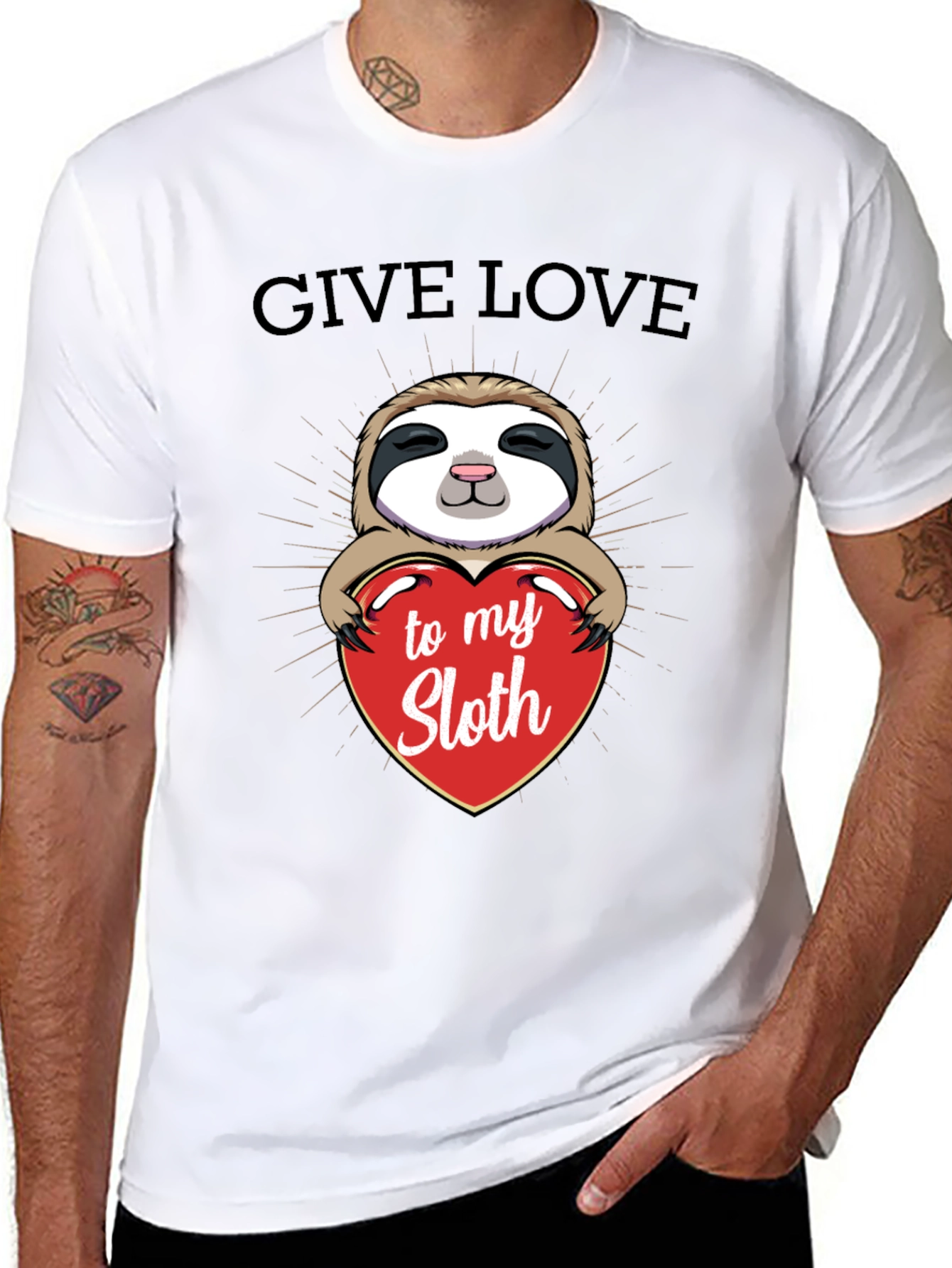 Black Give Love to My Sloth Graphic T-Shirt view 8