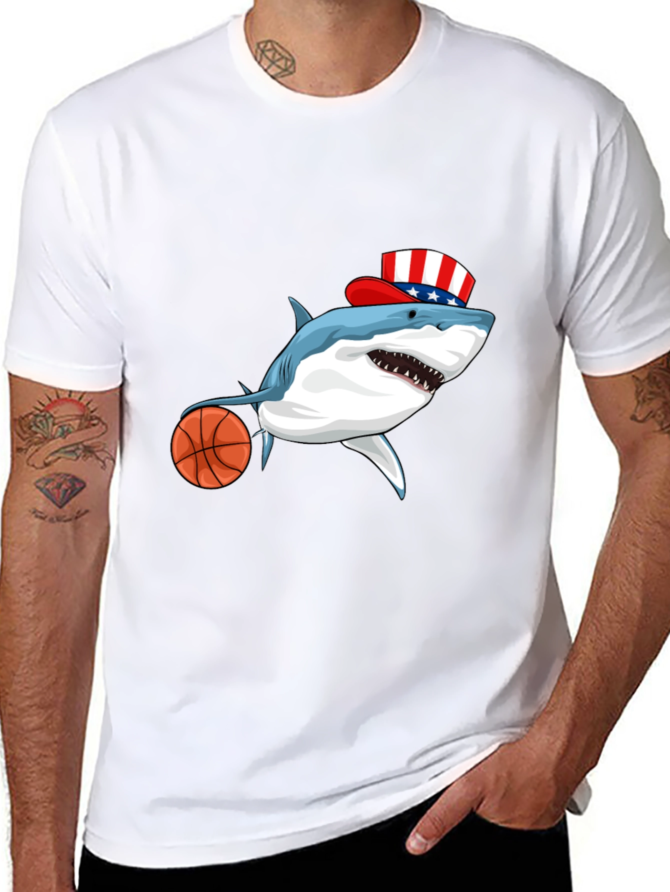 Black Shark Basketball Patriotic T-Shirt view 8