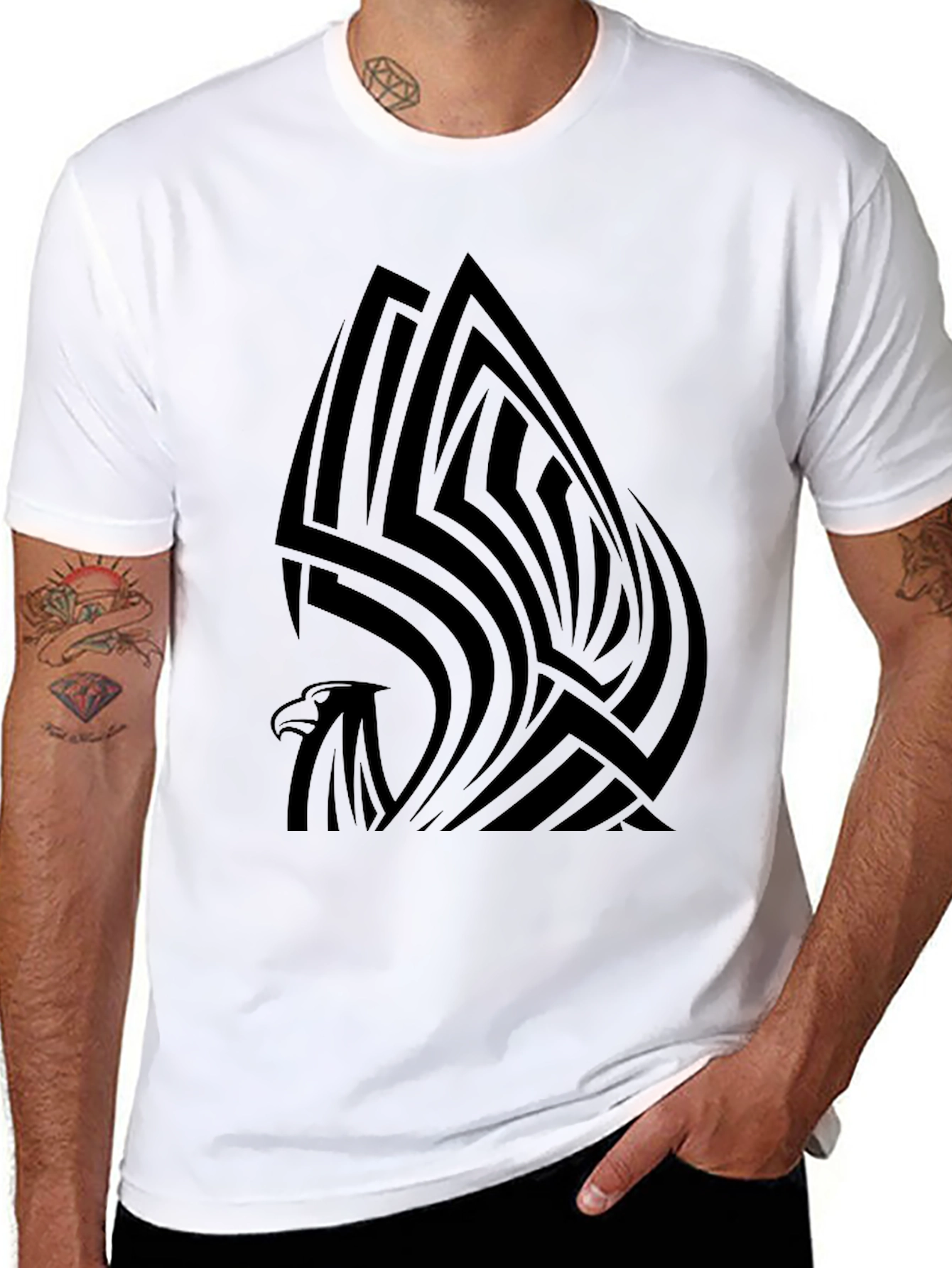 Black Tribal Eagle Graphic Tee - Stylish Men's Black T-Shirt view 8