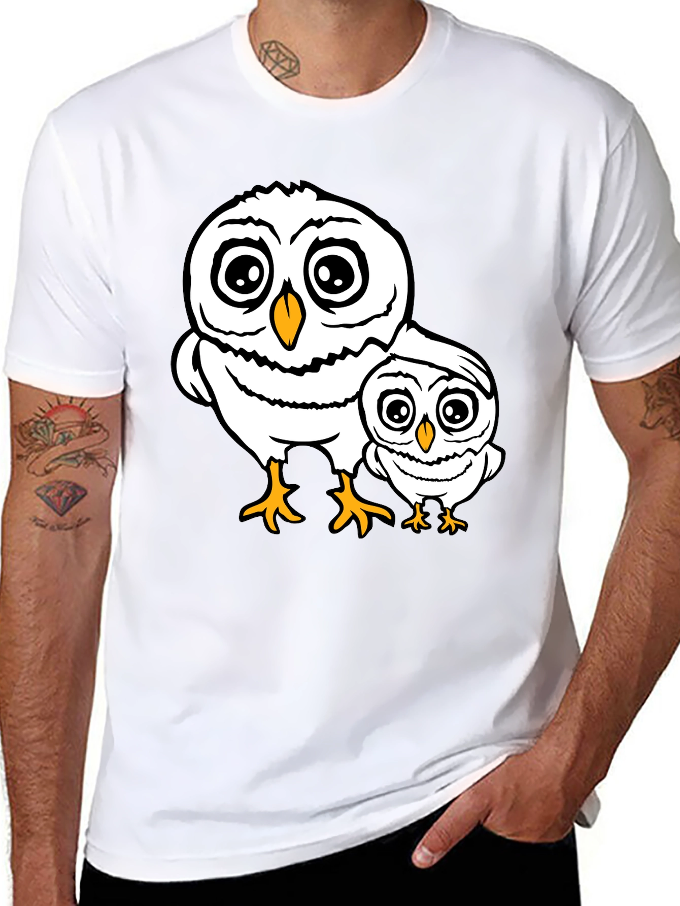 Black Cute Owl Family T-Shirt - Black Cotton Tee view 8