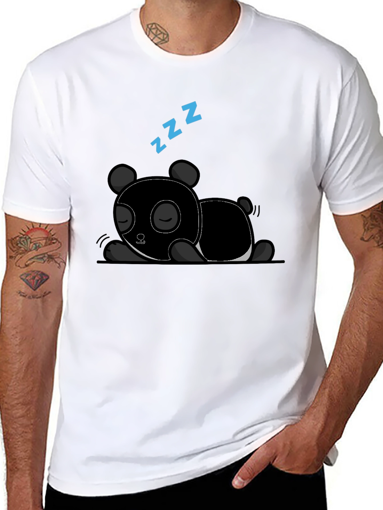 Black Sleeping Panda Graphic Tee - Black Cotton T-Shirt view 8