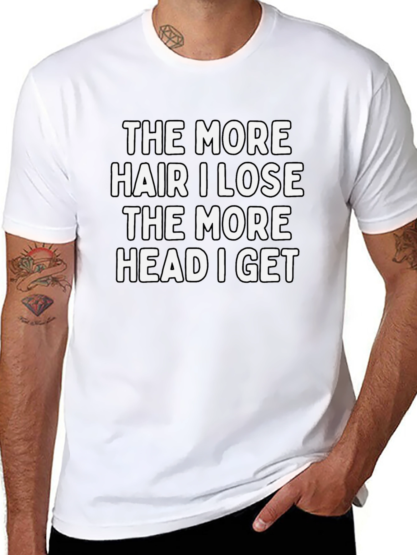 Black Funny Bald Humor Graphic T-Shirt view 8