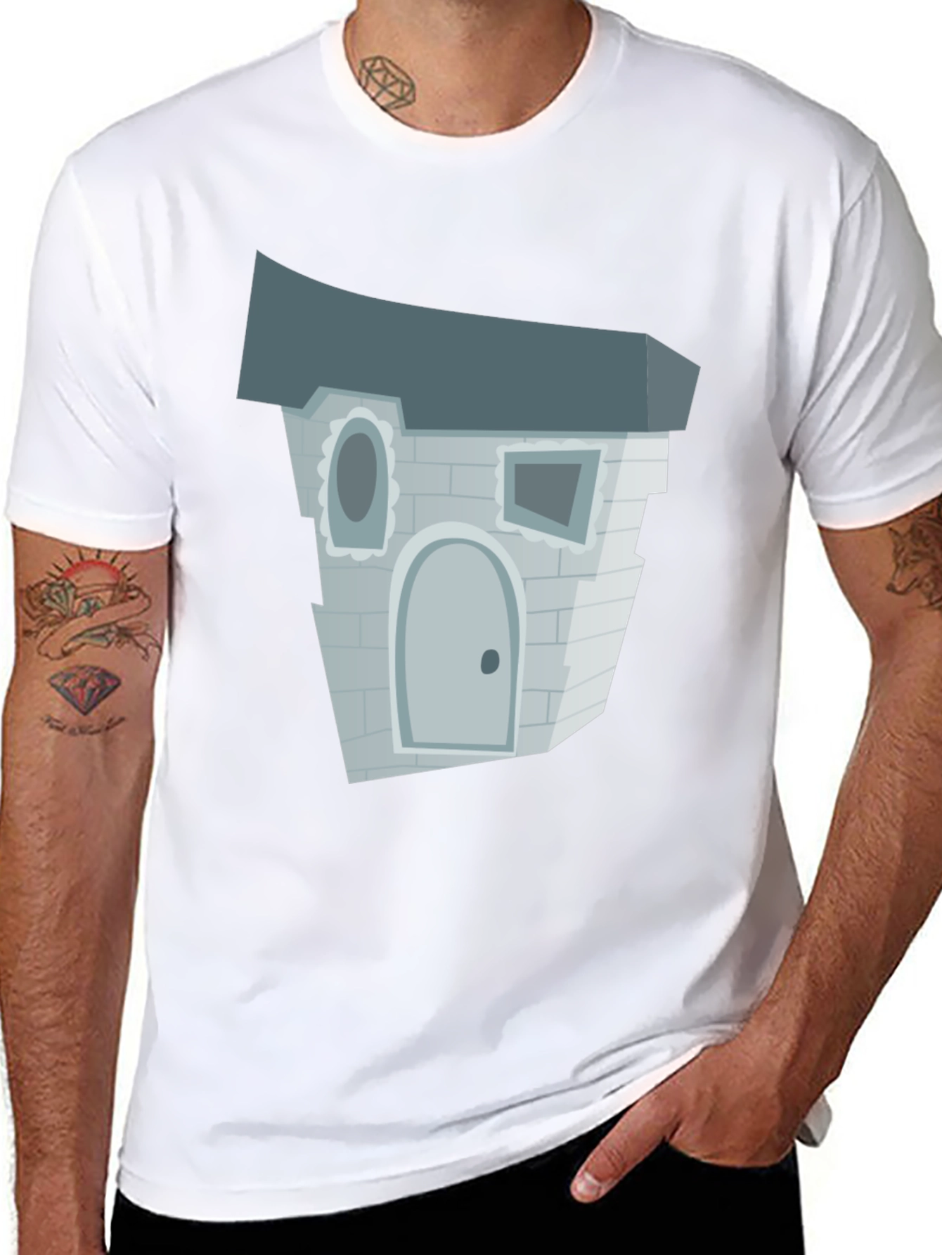 Black Cartoon Haunted House T-Shirt view 8