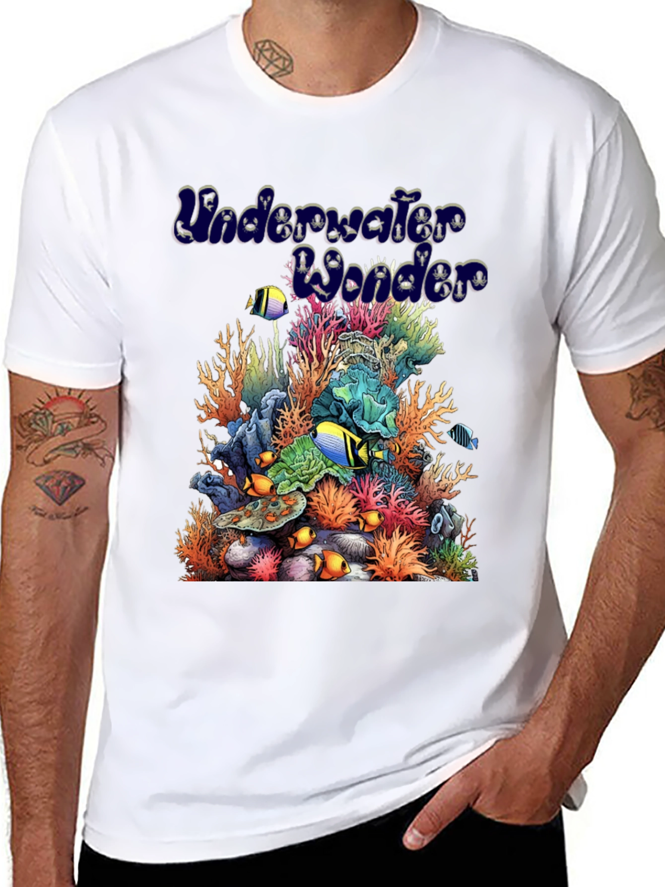 Black Underwater Wonder Graphic Tee - Black Cotton Casual Shirt view 8