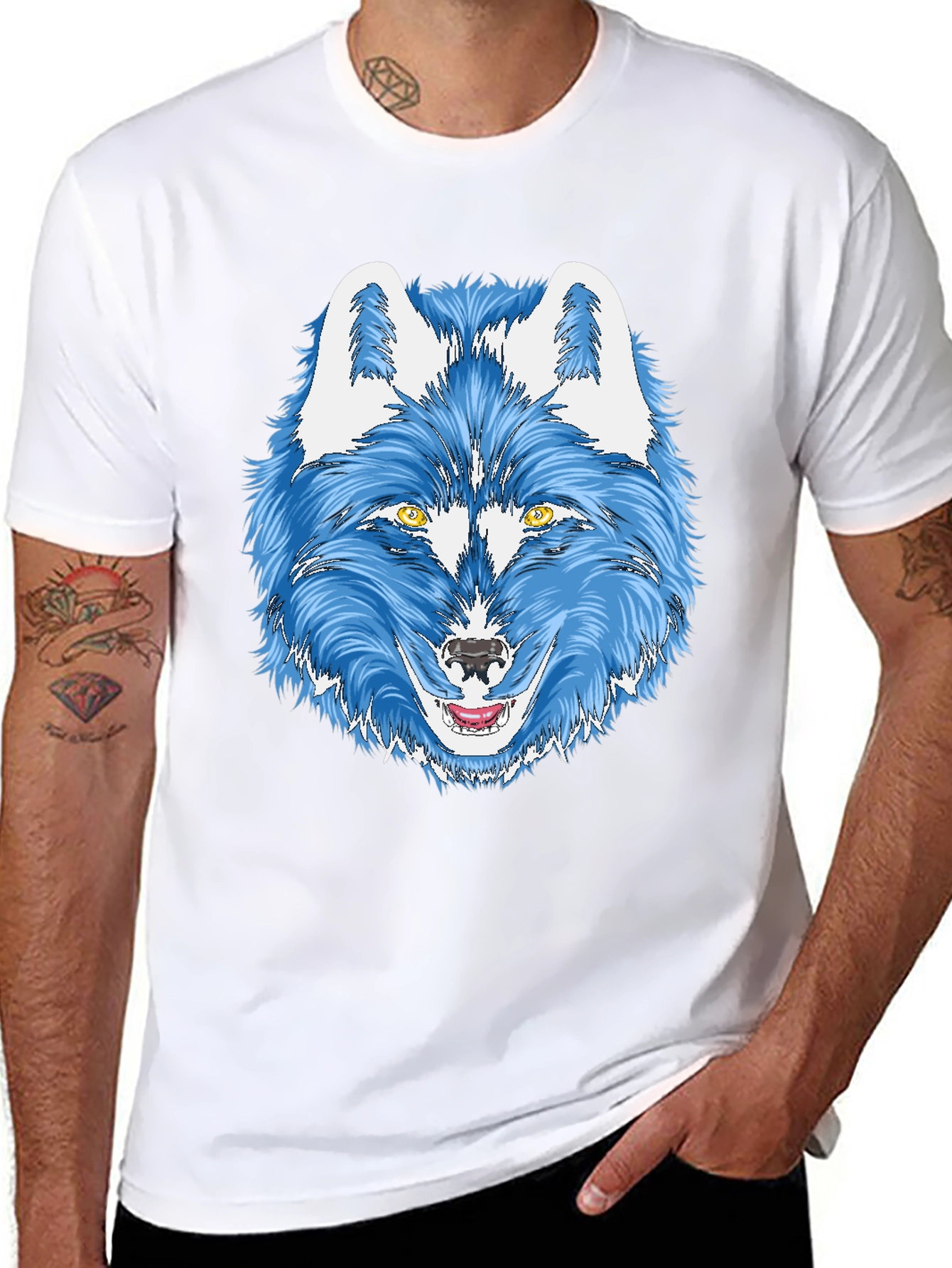 Black Blue Wolf Graphic Tee - Men's Black T-Shirt view 8