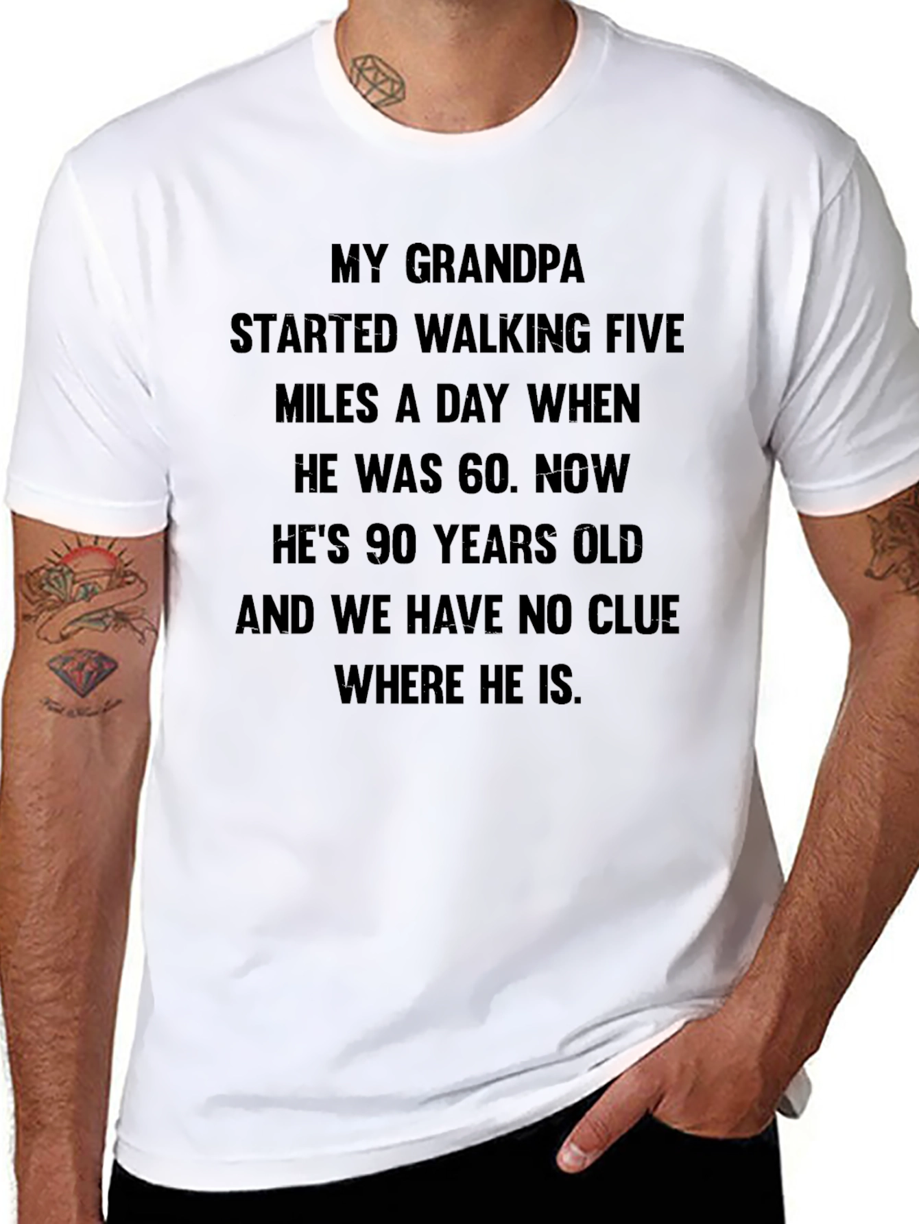 Black Humorous Grandpa Walking T-Shirt view 8
