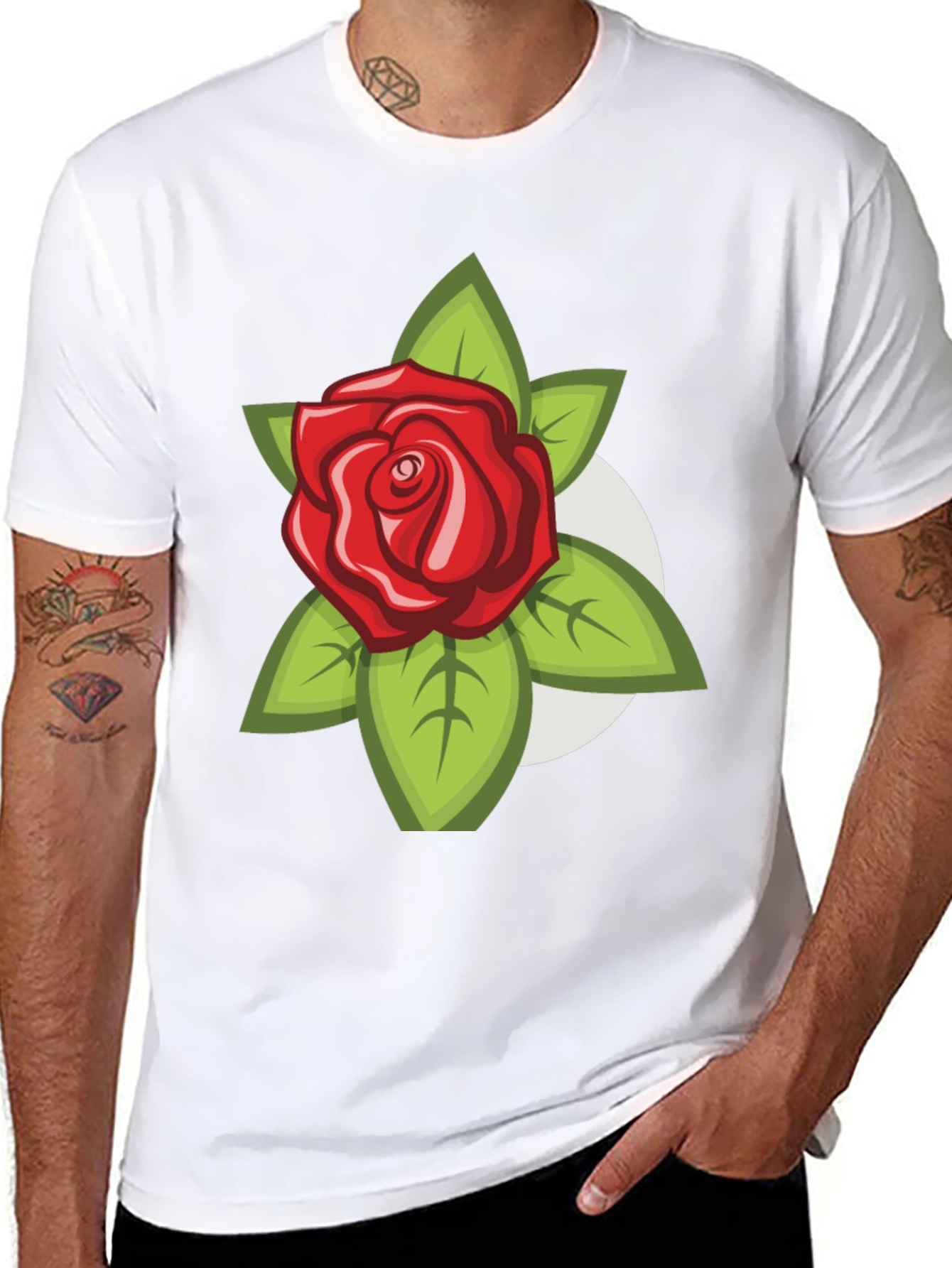 Black Men's Black T-Shirt with Rose Design view 8