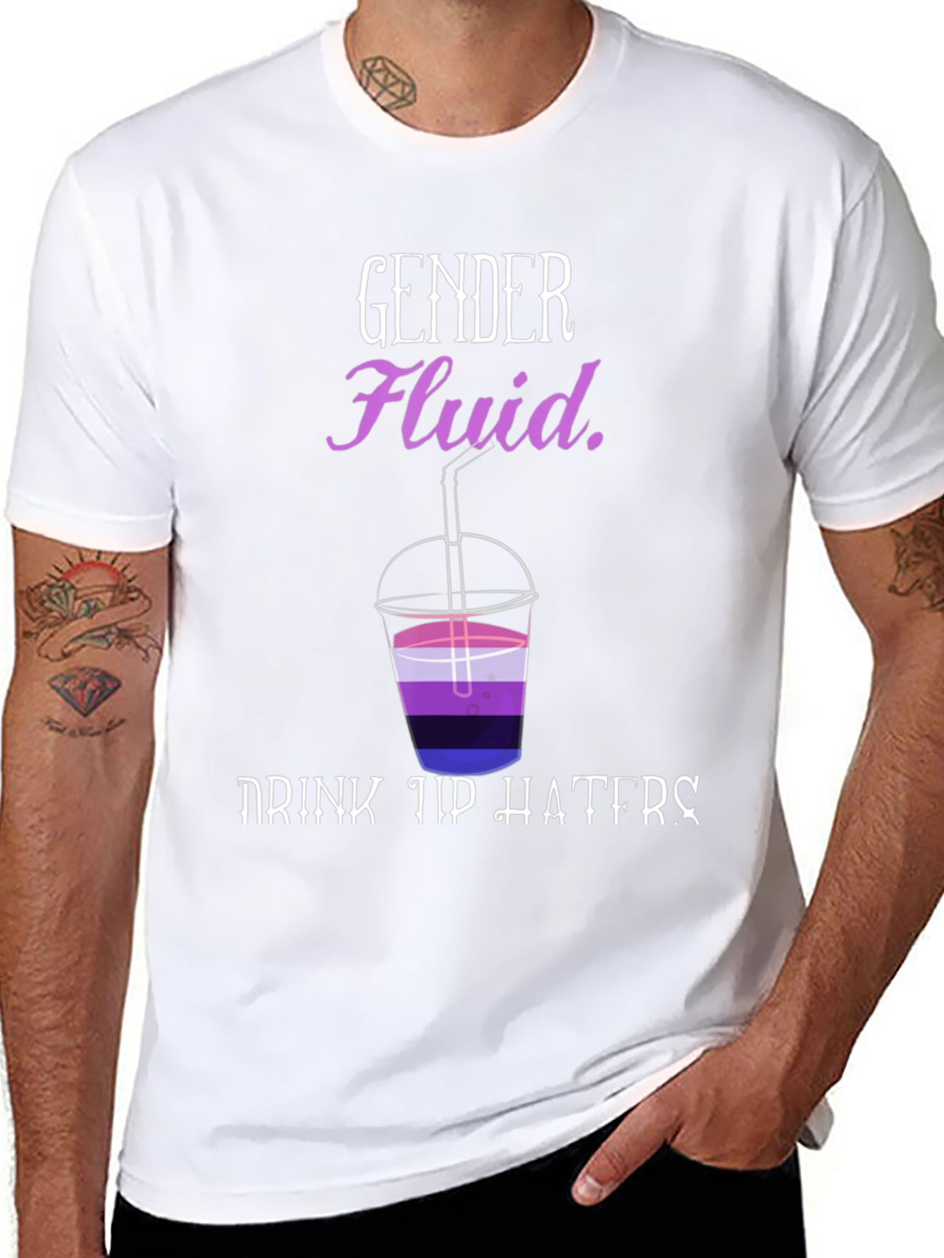 Black Gender Fluid Drink Up Haters T-Shirt view 8