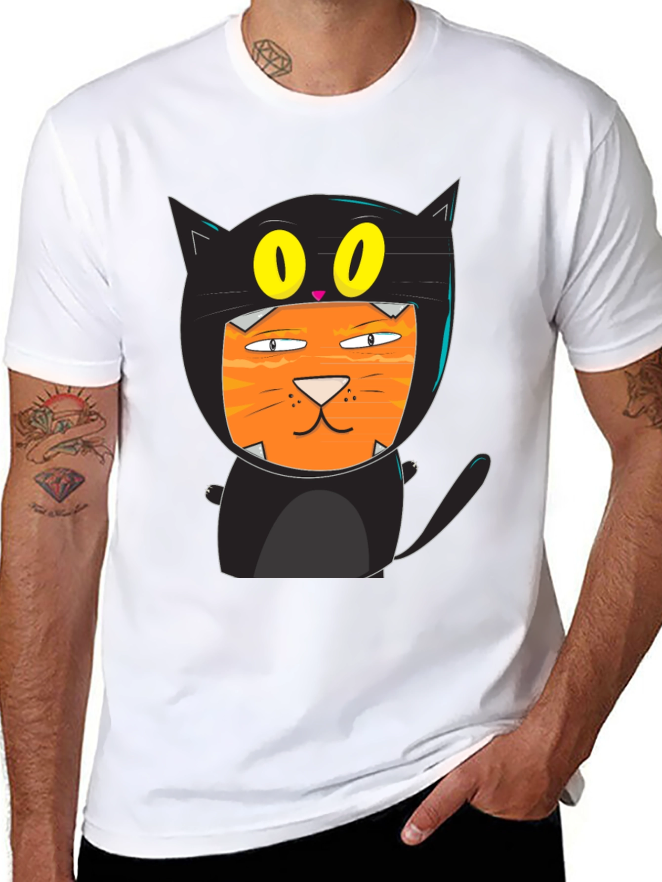 Black Funny Cat Costume T-Shirt Black Cotton view 8