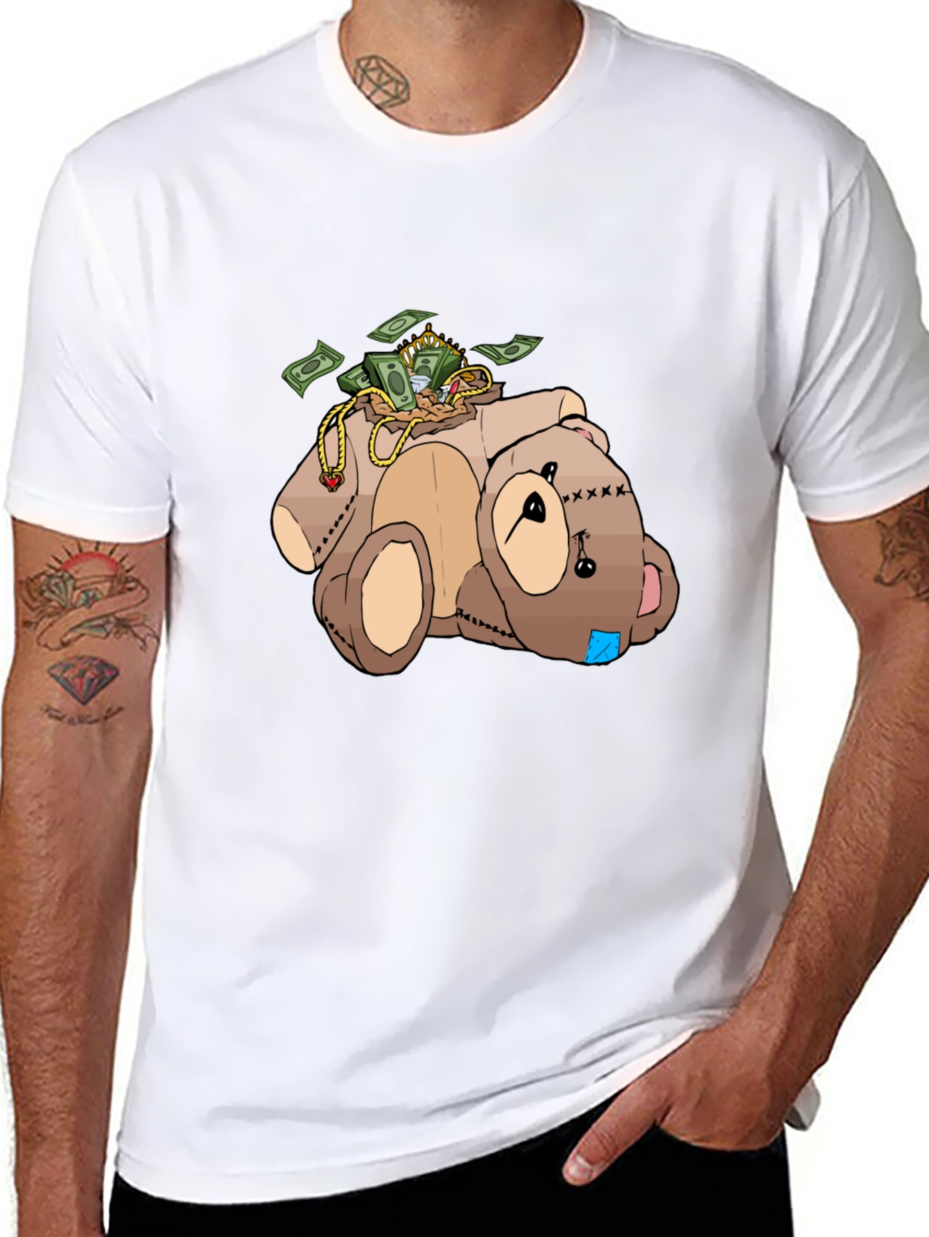 Black Money Bear T-Shirt - Cartoon Graphic Tee view 8