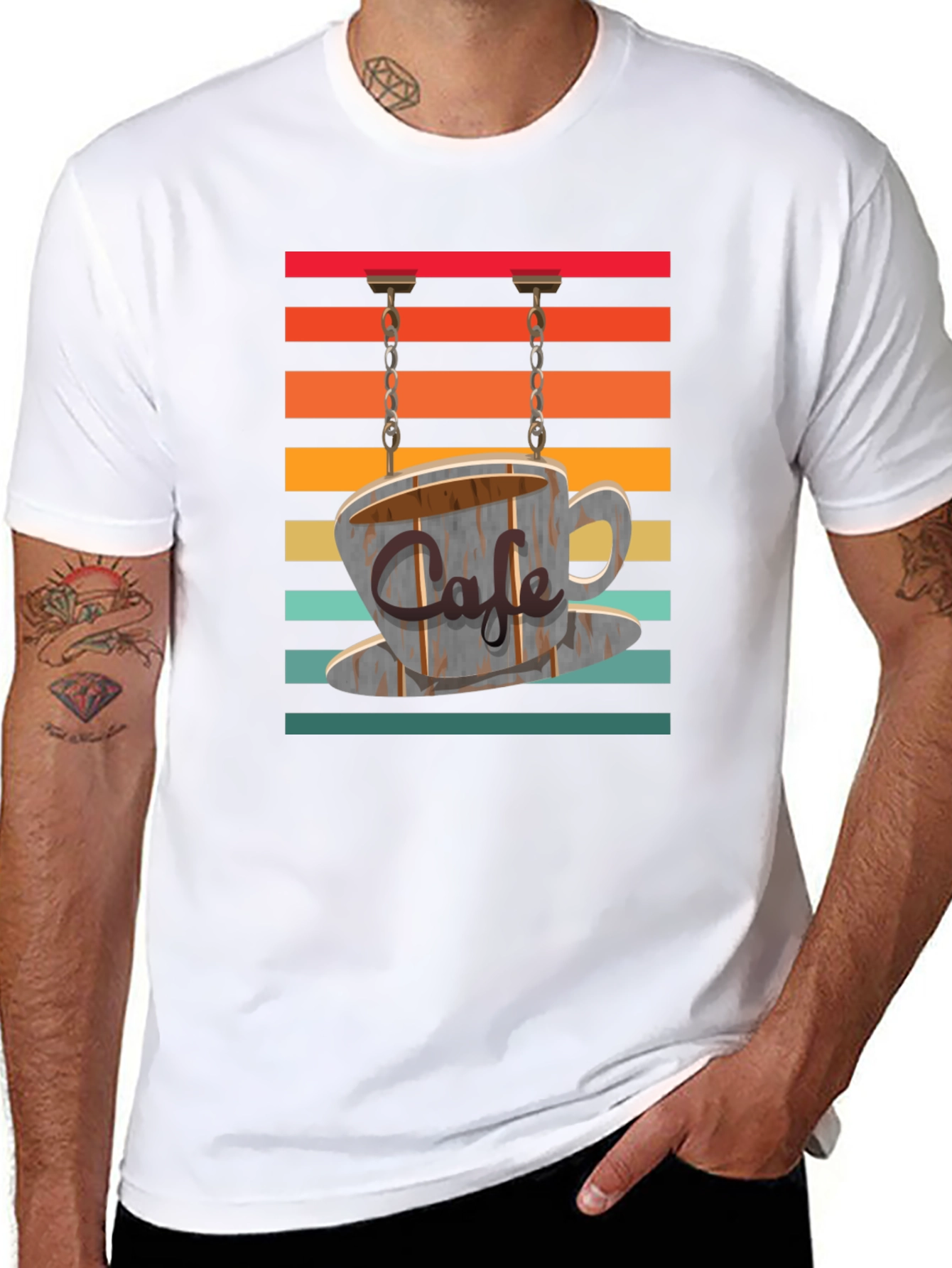 Black Cafe Sign Graphic Tee - Retro Coffee Lover's T-Shirt view 8