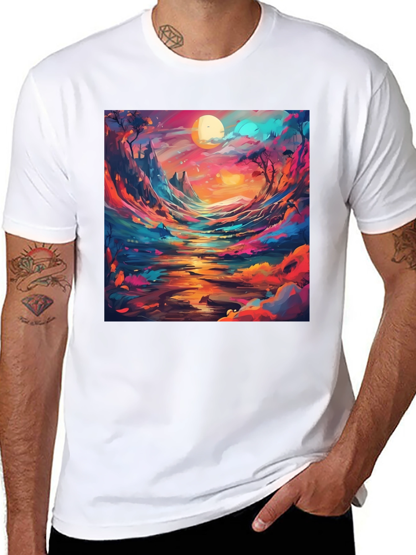 Black Artistic Landscape Graphic T-Shirt view 8