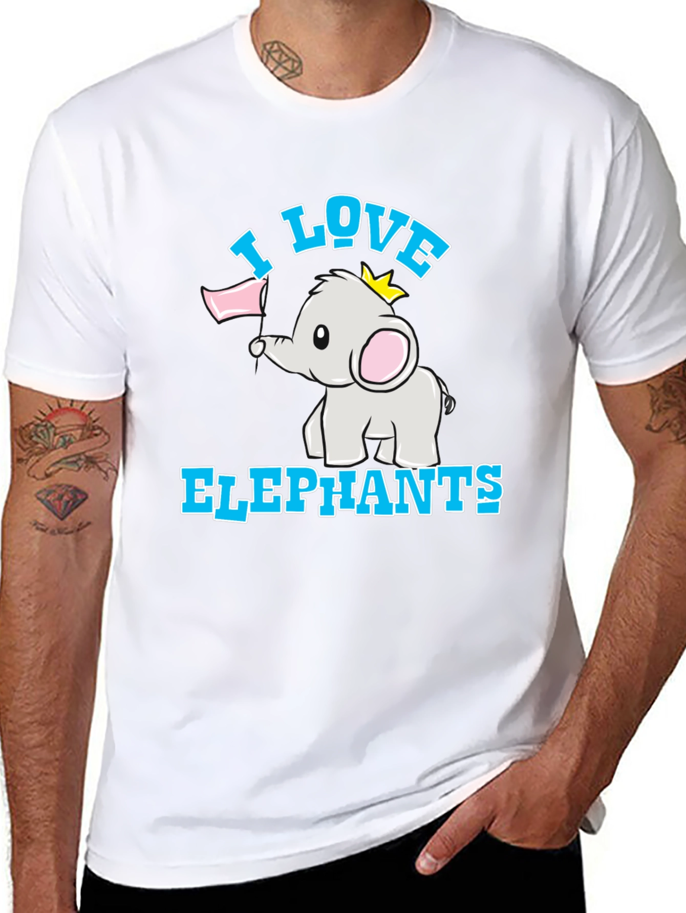 Black I Love Elephants Black T-Shirt view 8