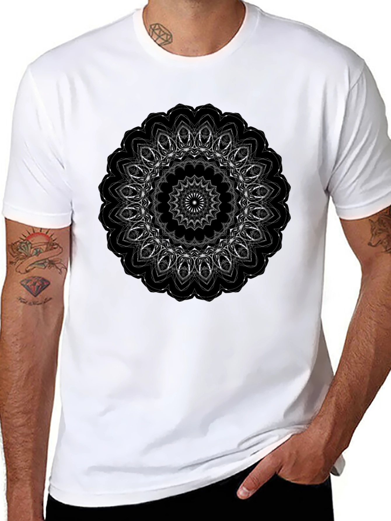 Black Black Mandala Graphic T-Shirt - Stylish Men's Tee view 8