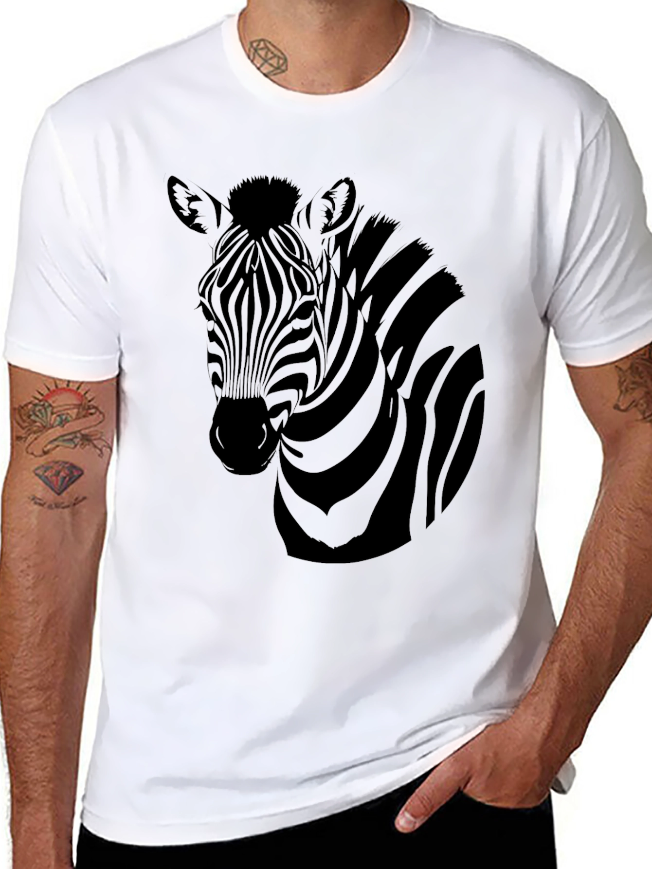 Black Zebra Graphic Print Men's Black T-Shirt view 8