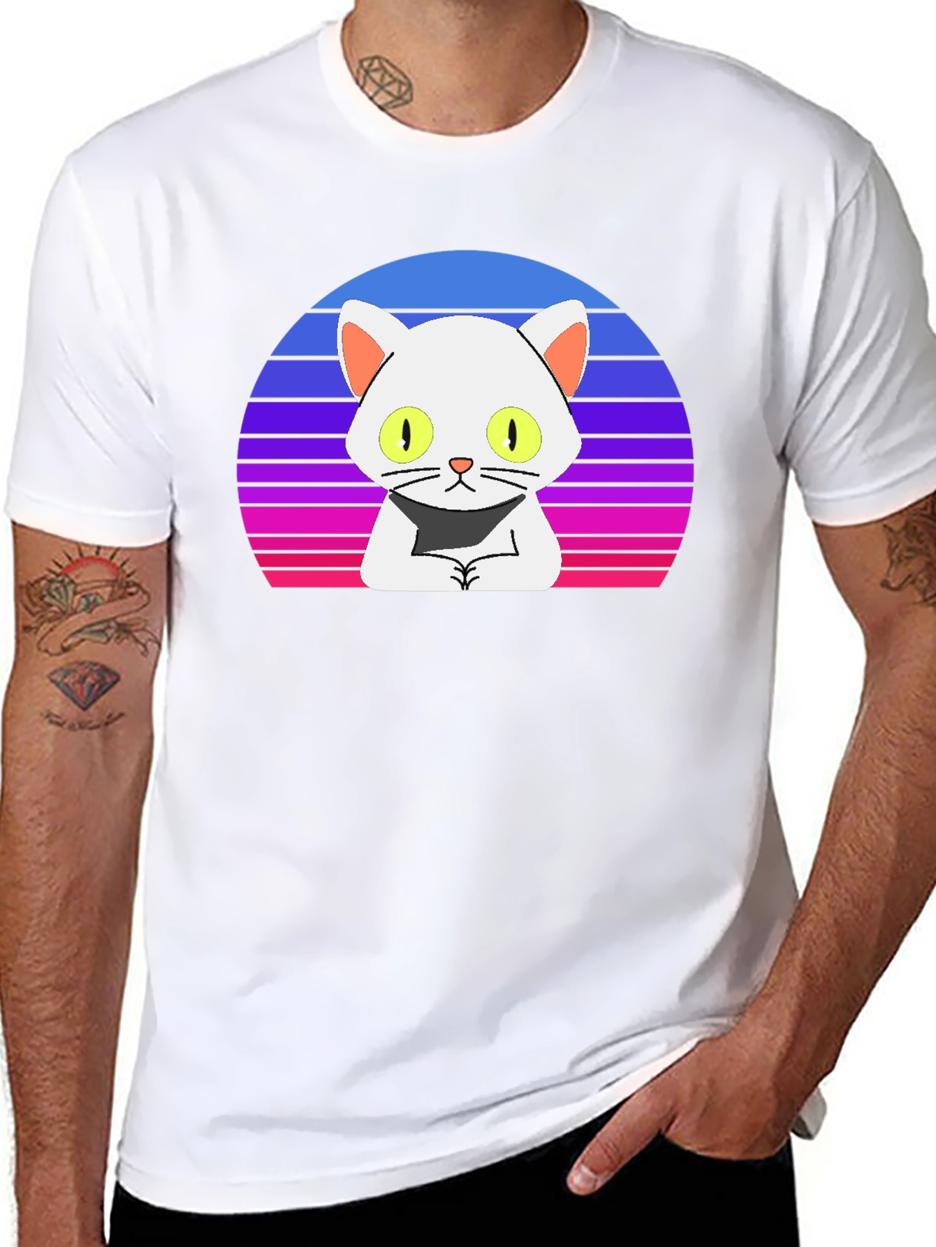 Black Retro Cat T-Shirt - Cool Cartoon Design view 8