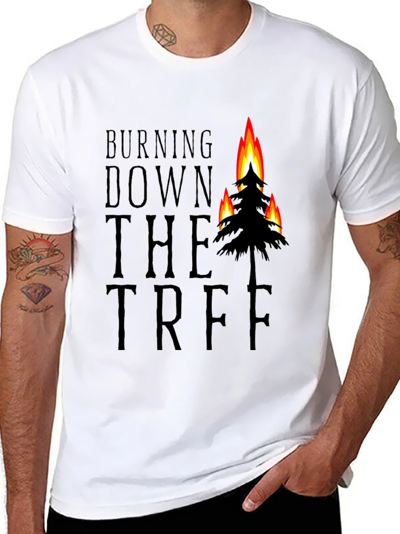 Black Burning Down the Tree Black Graphic T-Shirt view 8