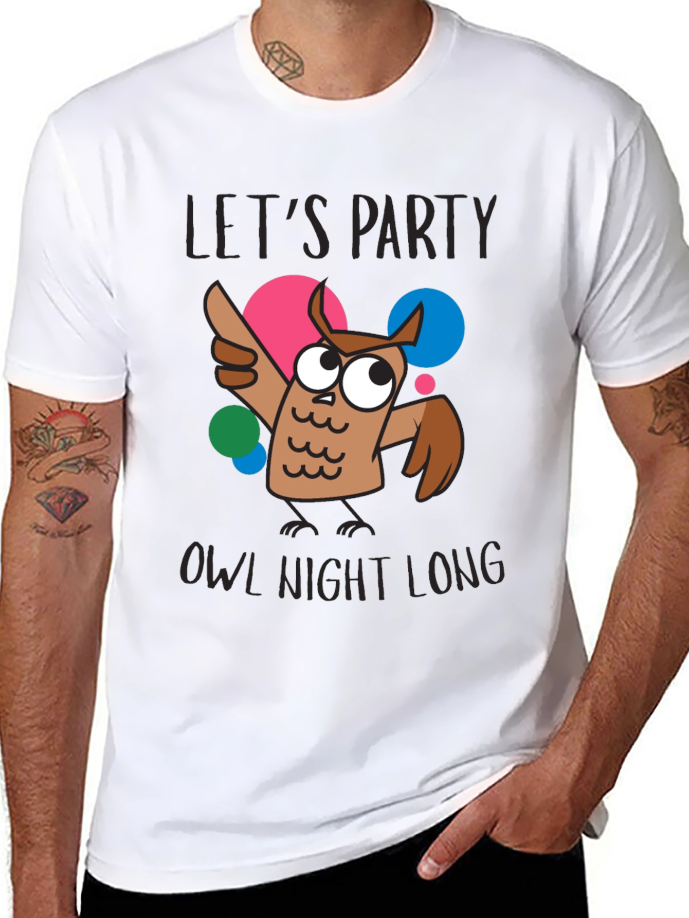 Black Let's Party Owl Night Long Graphic T-Shirt view 8