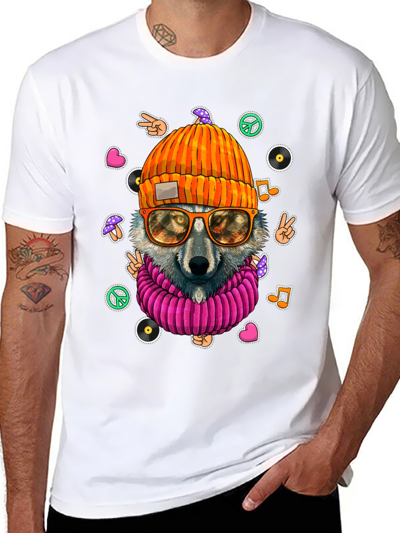 Black Cool Wolf Graphic Tee - Funky Hippie Style! view 8