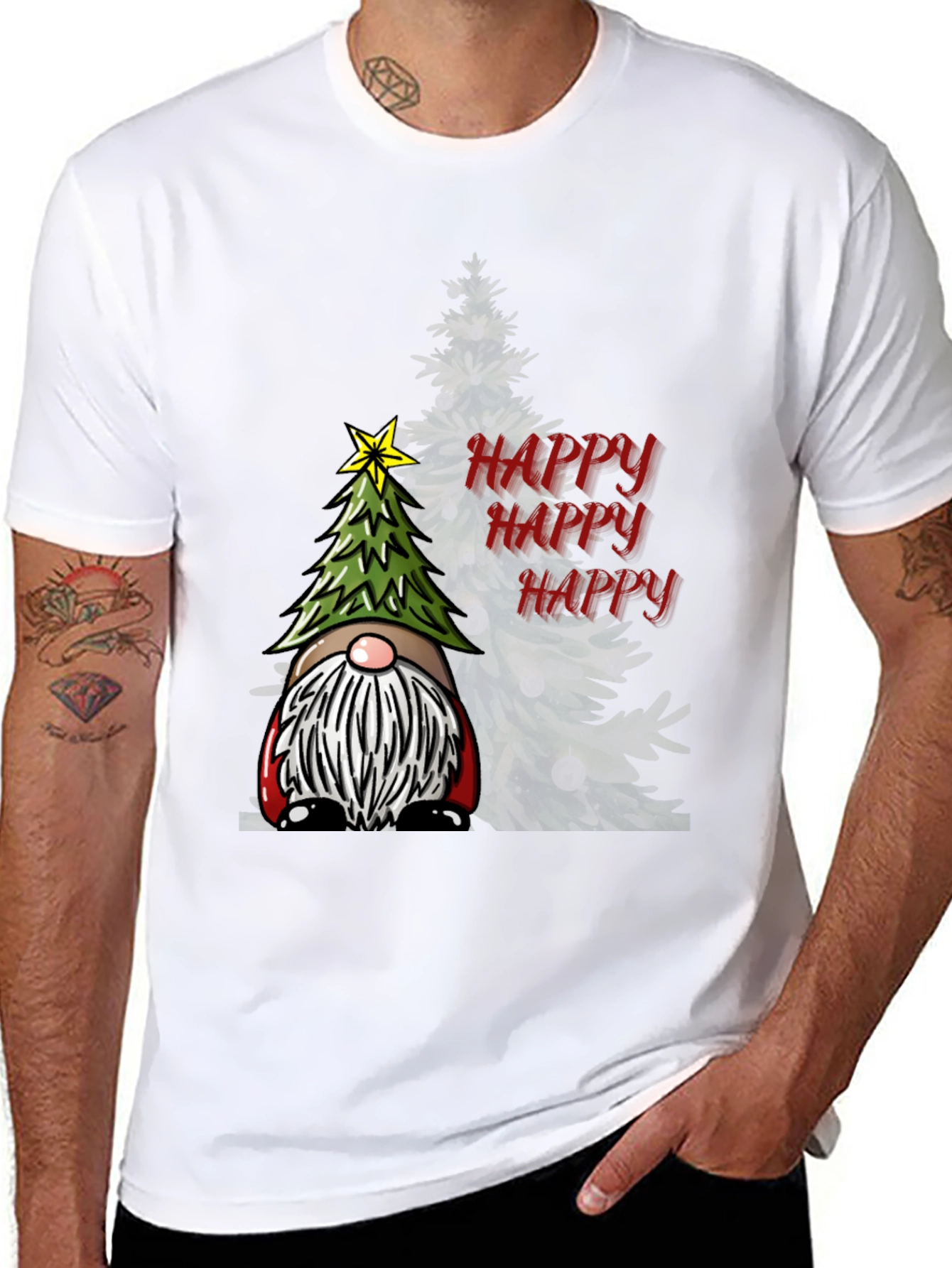 Black Happy Gnome Christmas T-Shirt view 8