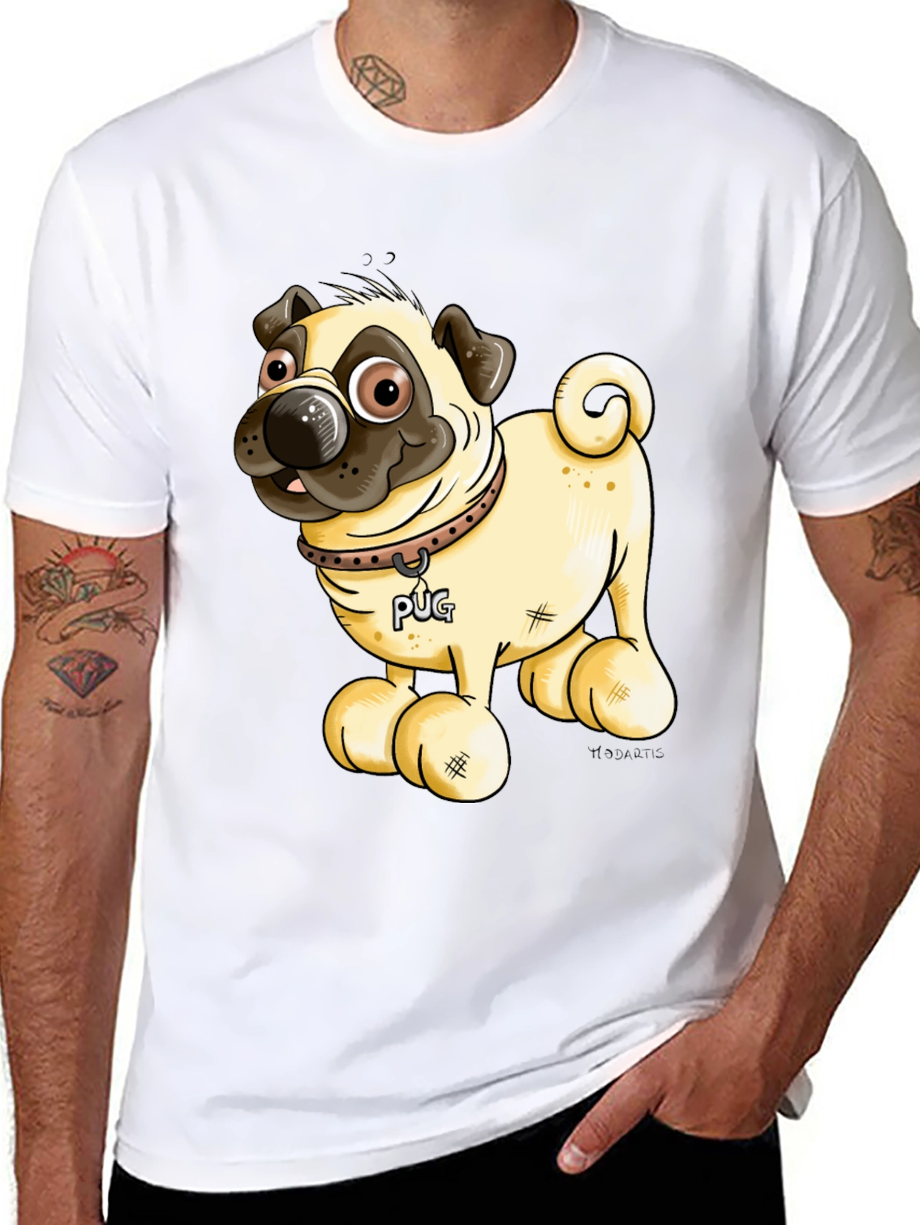 Black Pug Cartoon Black T-Shirt view 8
